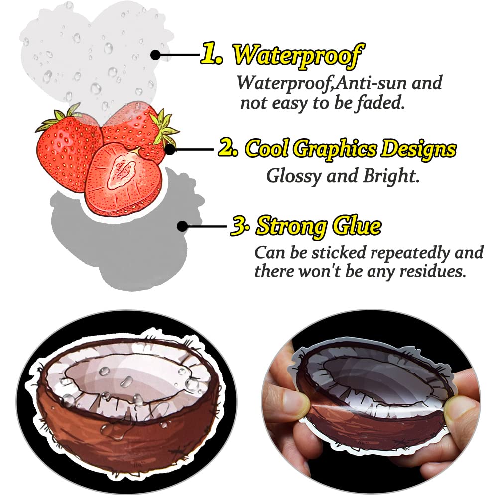 QTL Waterproof Fruit & Vegetable Stickers for Kids - 50Pcs Cute DIY Scrapbooking Decals for Water Bottles, Laptops, Notebooks & School Supplies - Fun Stickers for Arts & Crafts, Journals & Home Decor