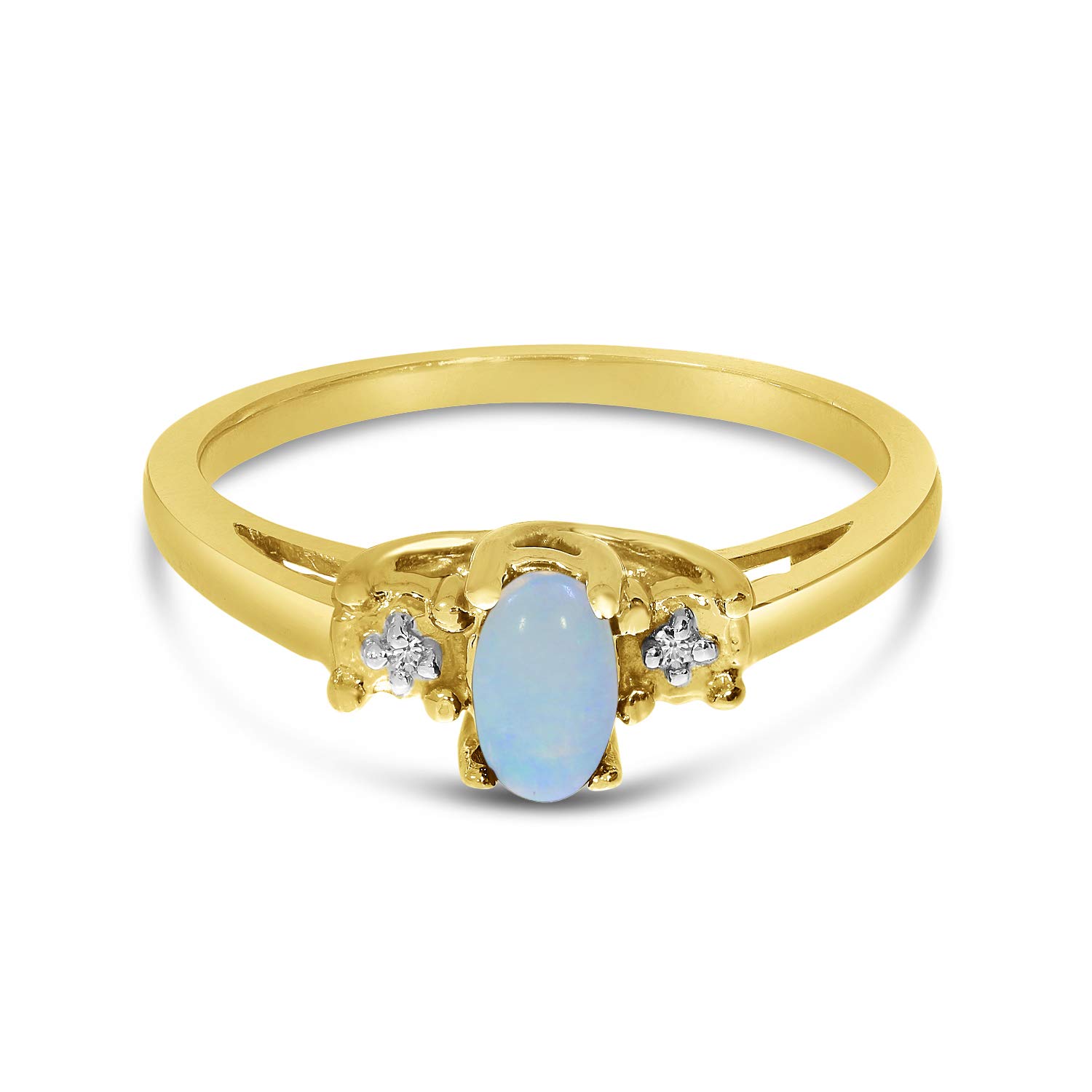 14K Yellow Gold Oval Opal and Diamond Ring for Women - Elegant Birthstone Jewelry Gift for Anniversary, Engagement, or Special Occasions