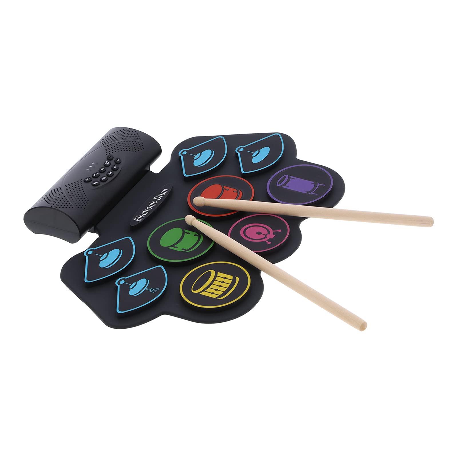 EBTOOLS Portable Folding Silicone Roll Up Electronic Drum Set with Battery Speaker - Colorful Hand Rolled Practice Drum Kit for Kids & Adults - Perfect for Travel, Home Practice, Birthday & Holiday Gifts (Transparent Design)