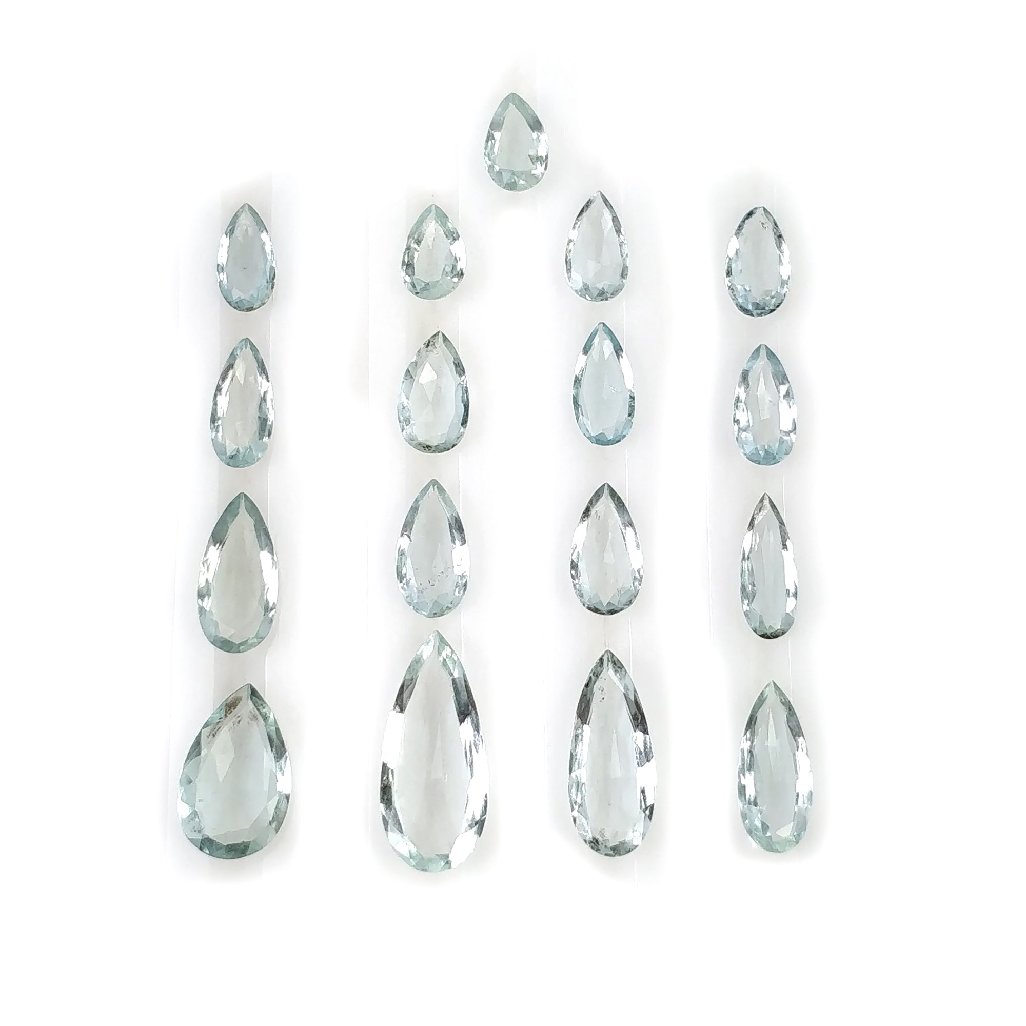 Natural Blue Aquamarine Gemstone Rose Cut - 16.05cts Untreated Pear Shape (8x5mm to 17.5x7.5mm) - 17pcs Set for Jewelry Making, Engagement Rings & Healing Crystals