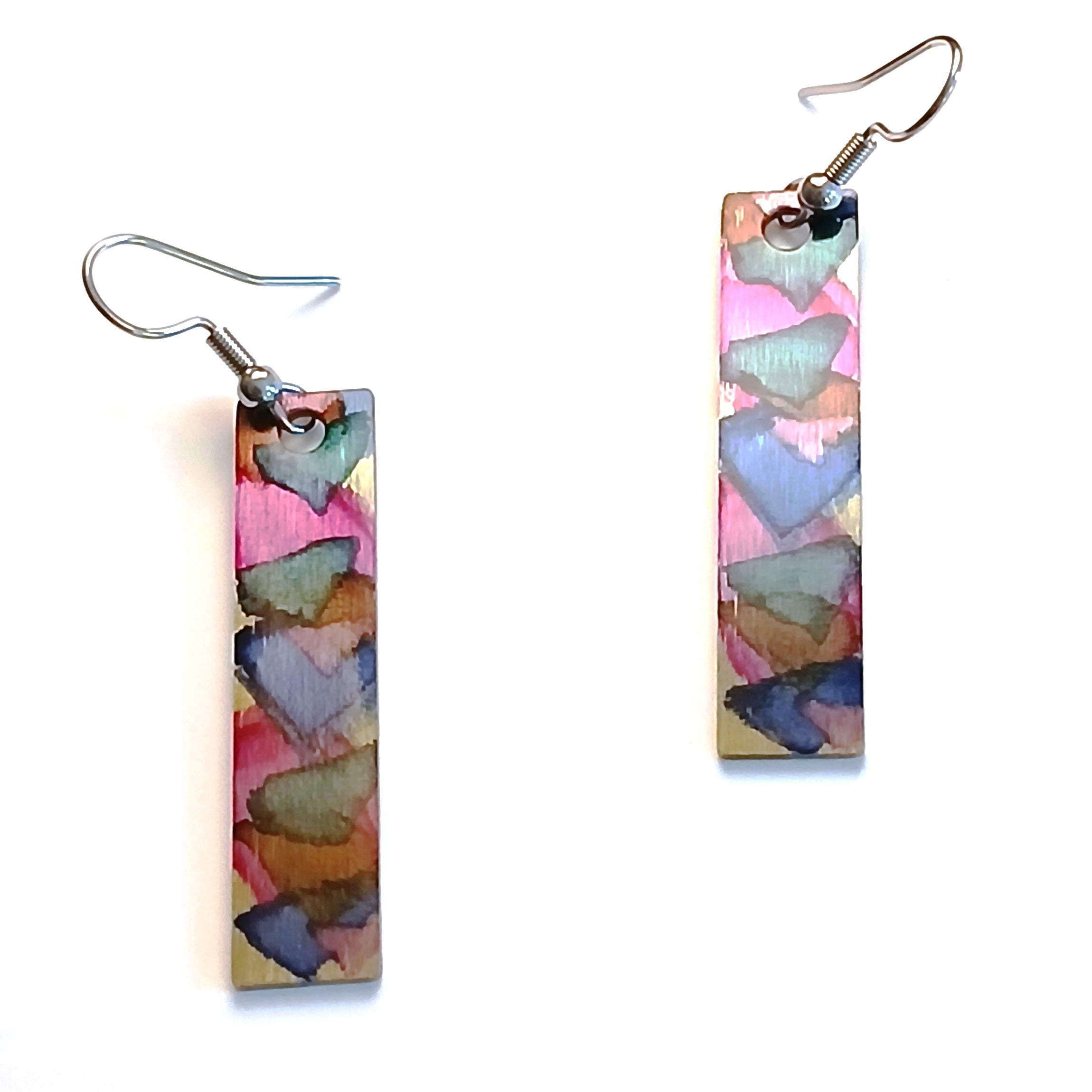 Stainless Steel & Ink Rectangle Earrings for Women - Elegant Pink Dangle Earrings for Daily Wear, Parties & Gifts