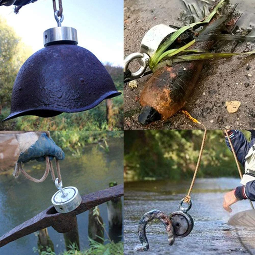 GRTARD 1000lbs Double-Sided Fishing Magnet Kit - 2.95 Inch Diameter Strong Pulling Force Magnet for Underwater Treasure Hunting, Metal Recovery & Heavy Duty Use - Perfect for Lakes, Rivers & Scrap Yards