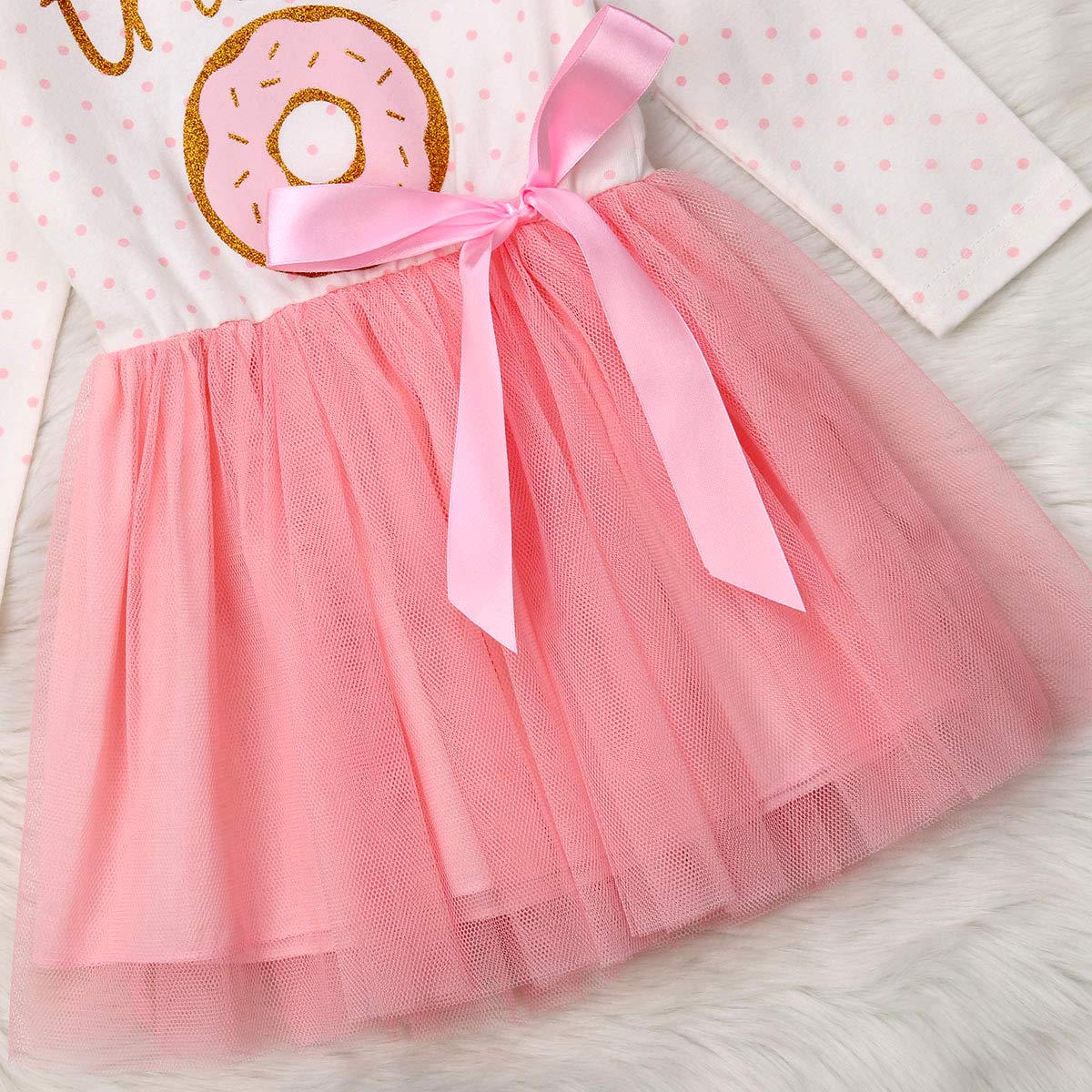 Pink Striped Tutu Dress Outfit for Newborn Baby Girls - 2Pcs Set with Headband, First Birthday & Casual Wear, Donut Print Design - Perfect for Photoshoots, Parties & Everyday Playtime