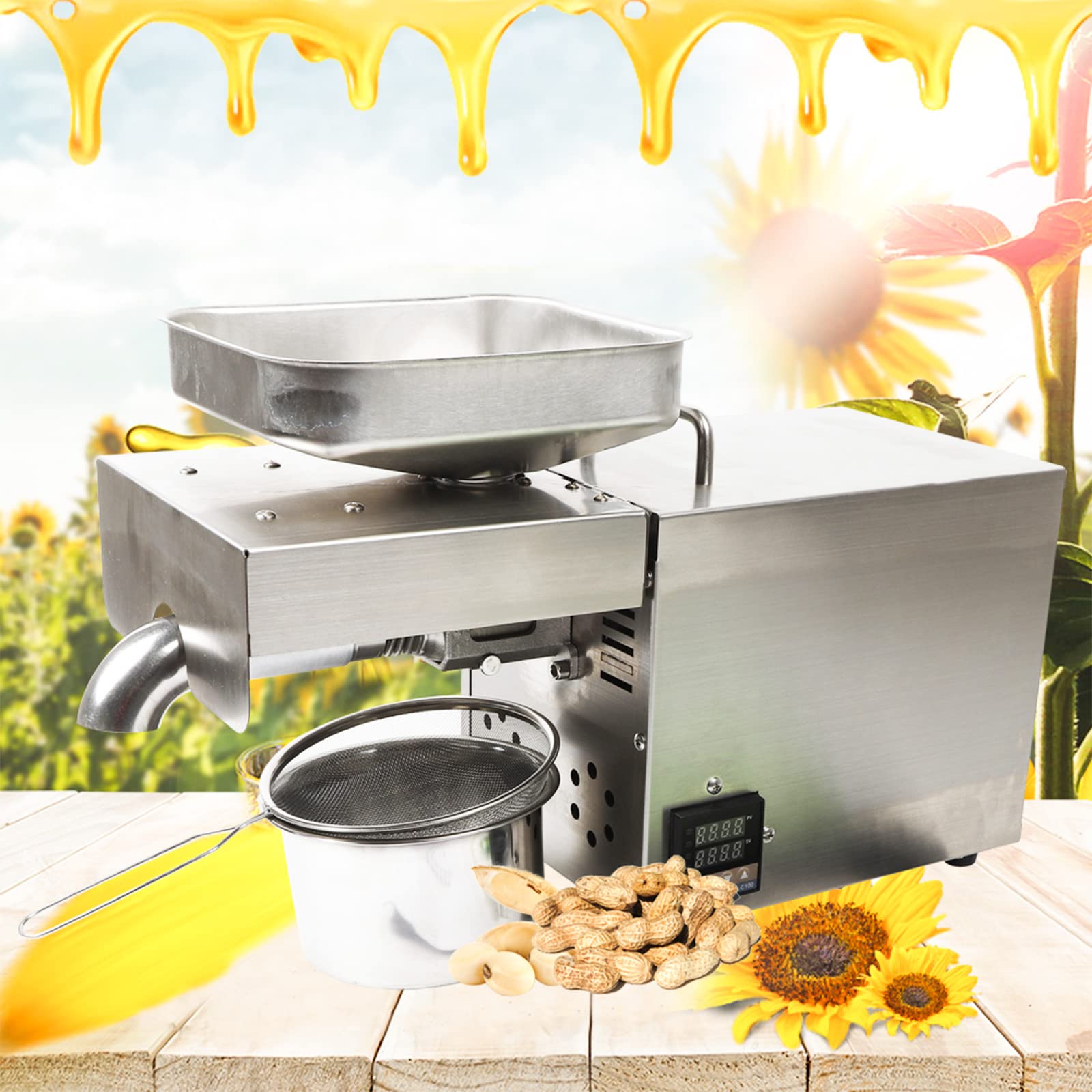 600W Commercial Automatic Oil Press Machine - 110V Stainless Steel Industrial Oil Extractor for Nuts, Seeds (Cold/Hot Press) - Perfect for Home, Restaurant & Commercial Use