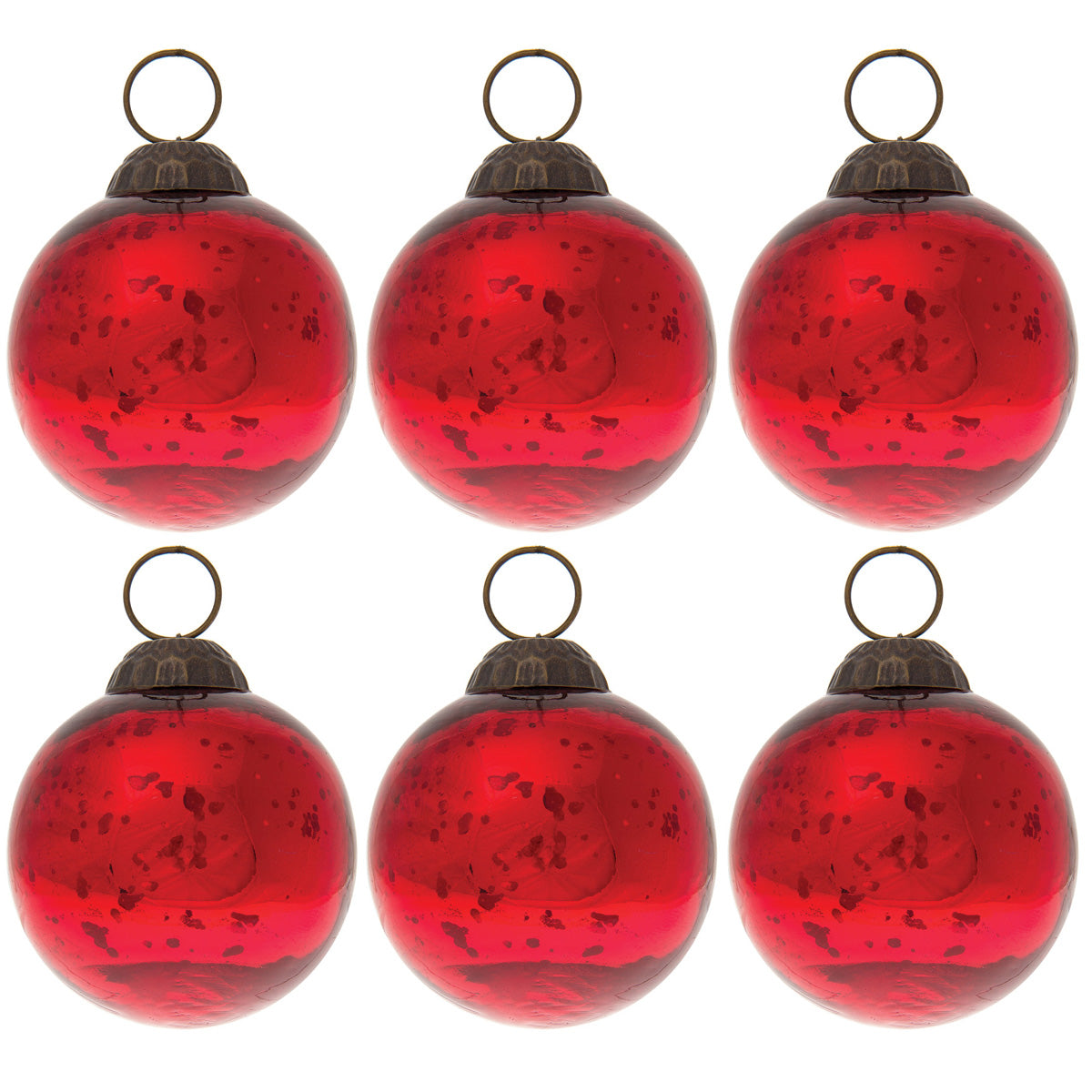 6 Pack Small Mercury Glass Ball Ornaments (2.5 Inch, Red, Ava) - Vintage Christmas Decorations, Holiday Party Decor, Elegant Home Decor for Tree, Mantel & Gift Giving