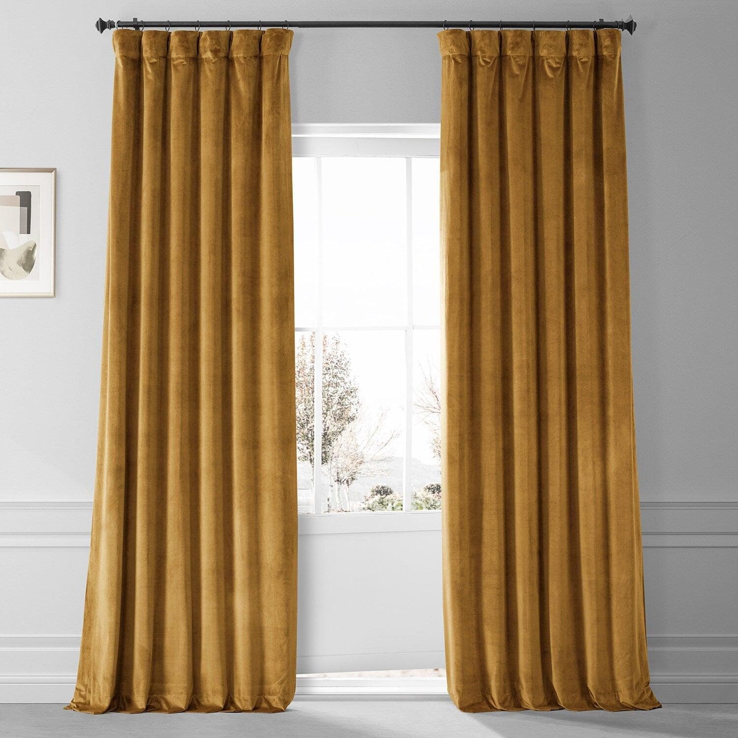 Premium Blackout Curtains for Bedroom - Apple Cider Gold Signature Plush Velvet Hotel Style Drapes - Thermal Insulated Noise Reducing Window Treatments for Home & Office