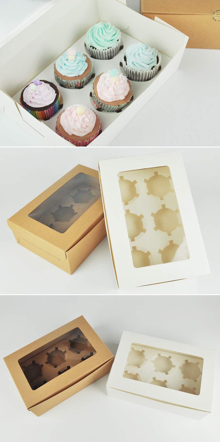 Mayata 10-Pack White Bakery Boxes with Clear Window - Perfect for Cakes, Pastries, Cookies, Pies & Cupcakes | Includes Cake Cutlery, Decorative Stickers & Ribbons | 2 Cake Carriers (16x9x7.5cm) | Ideal for Bakeries, Dessert Shops & Home Baking Gifts