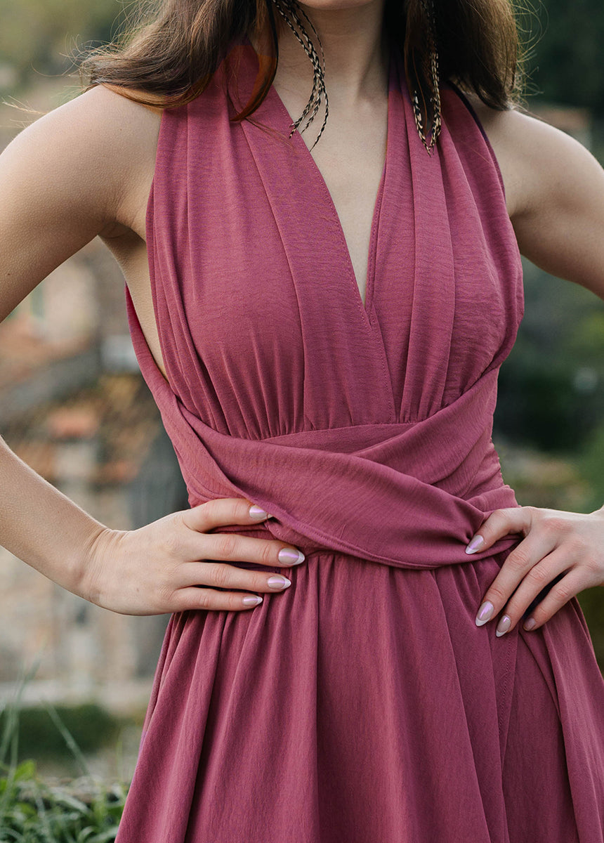 Juneau Dress in Deep Rose - Elegant Floral Midi Dress for Women, Perfect for Weddings, Parties & Special Occasions