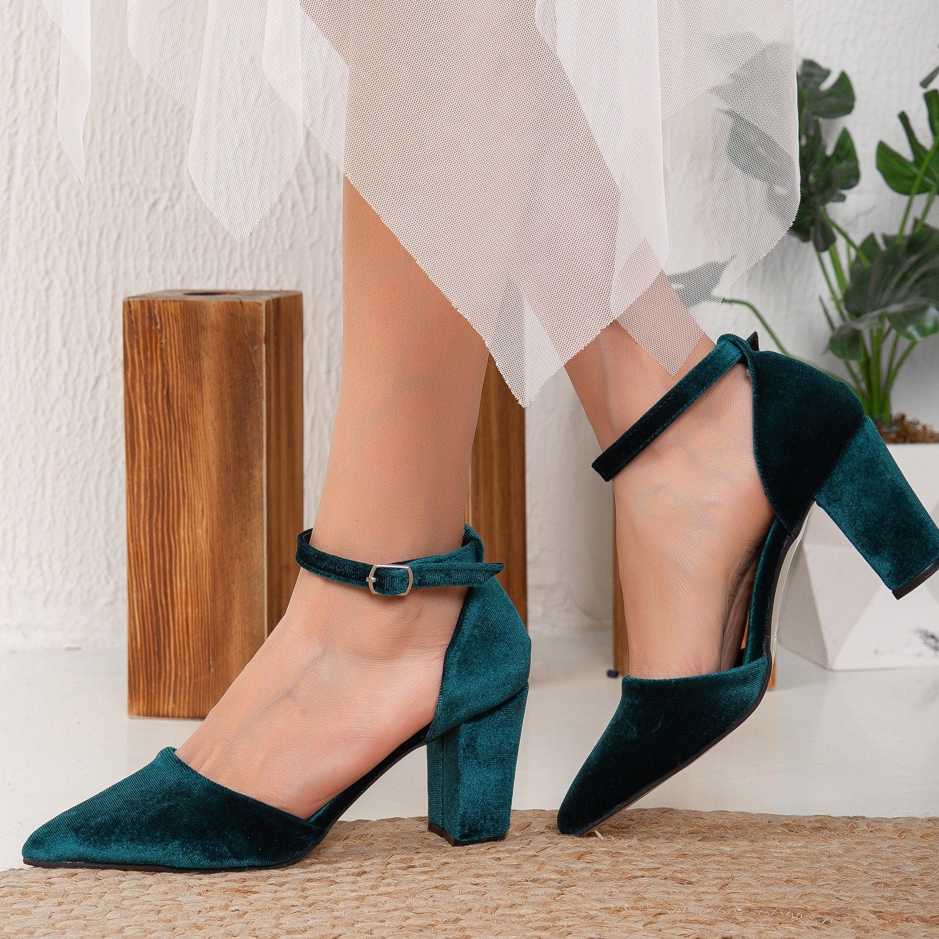 Gisele Green Velvet Heels - Women's Elegant High Heel Shoes for Parties, Weddings & Special Occasions | Comfortable & Stylish Evening Footwear