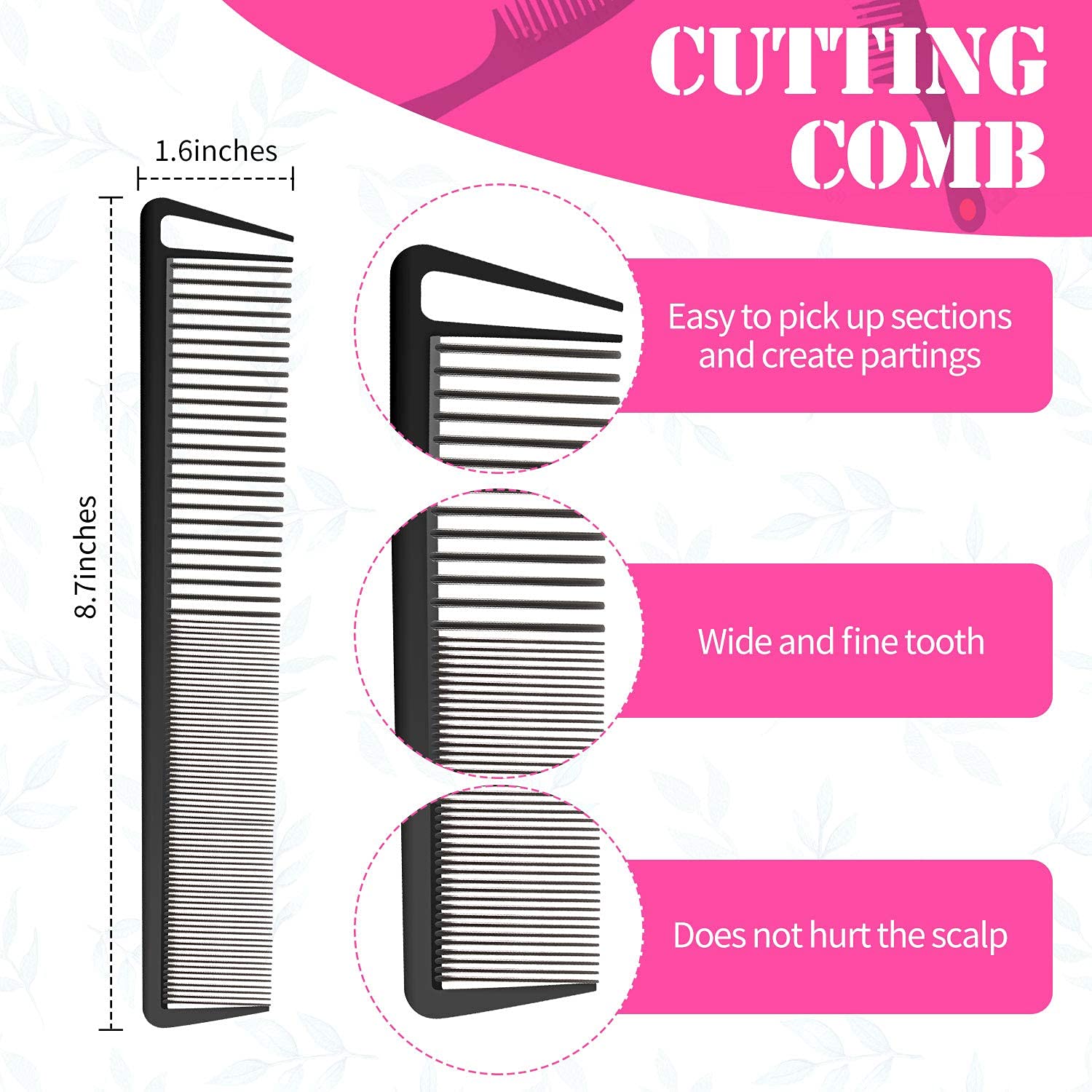 8-Piece Rat Tail Comb & Hair Clip Set - 2 Wide & Fine Teeth Parting Combs + 6 Hair Clips for Women & Girls | Perfect for Styling, Detangling & Hair Care at Home or Salon