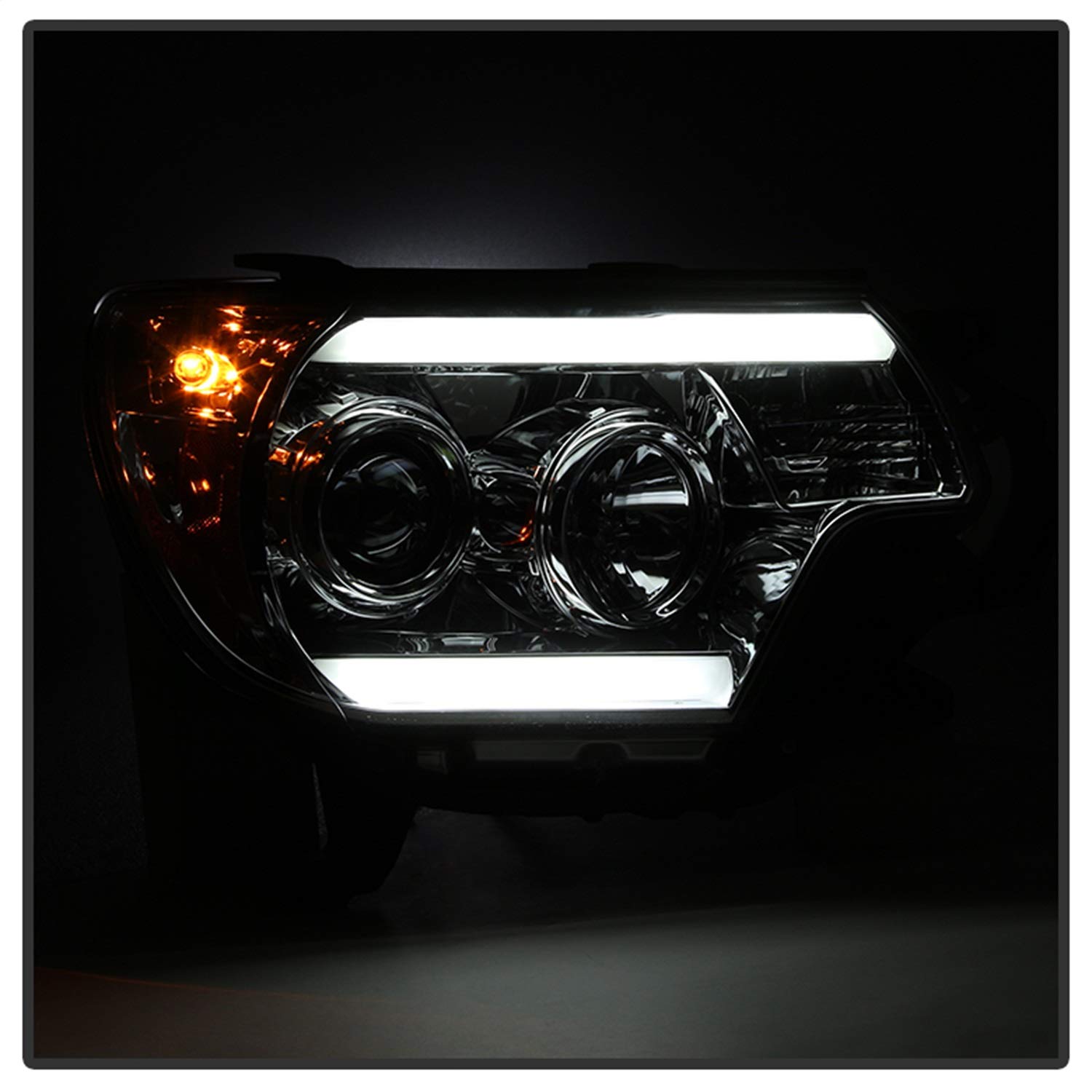 Spyder 5081728 Toyota Tacoma 2012-2015 Projector Headlights with LED DRL Light Bar - Smoked Lens - Upgrade for Off-Road & Night Driving