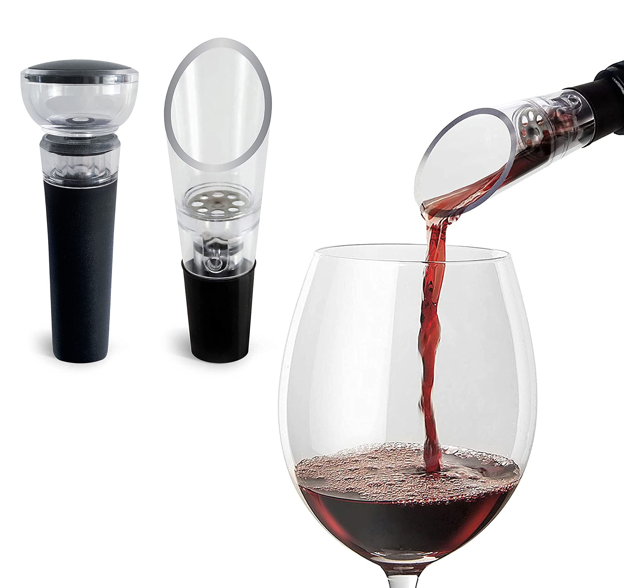 Premium Wine Aerator and Vacuum Pump Set (2-Pack) – Stainless Steel Aerating Spout & Air-Tight Wine Stopper – Perfect for Red Wine Decanting & Preservation – Ideal Gift for Wine Lovers with Elegant Gift Box – Use for Dinner Parties, Wine Tasting & Home Bars