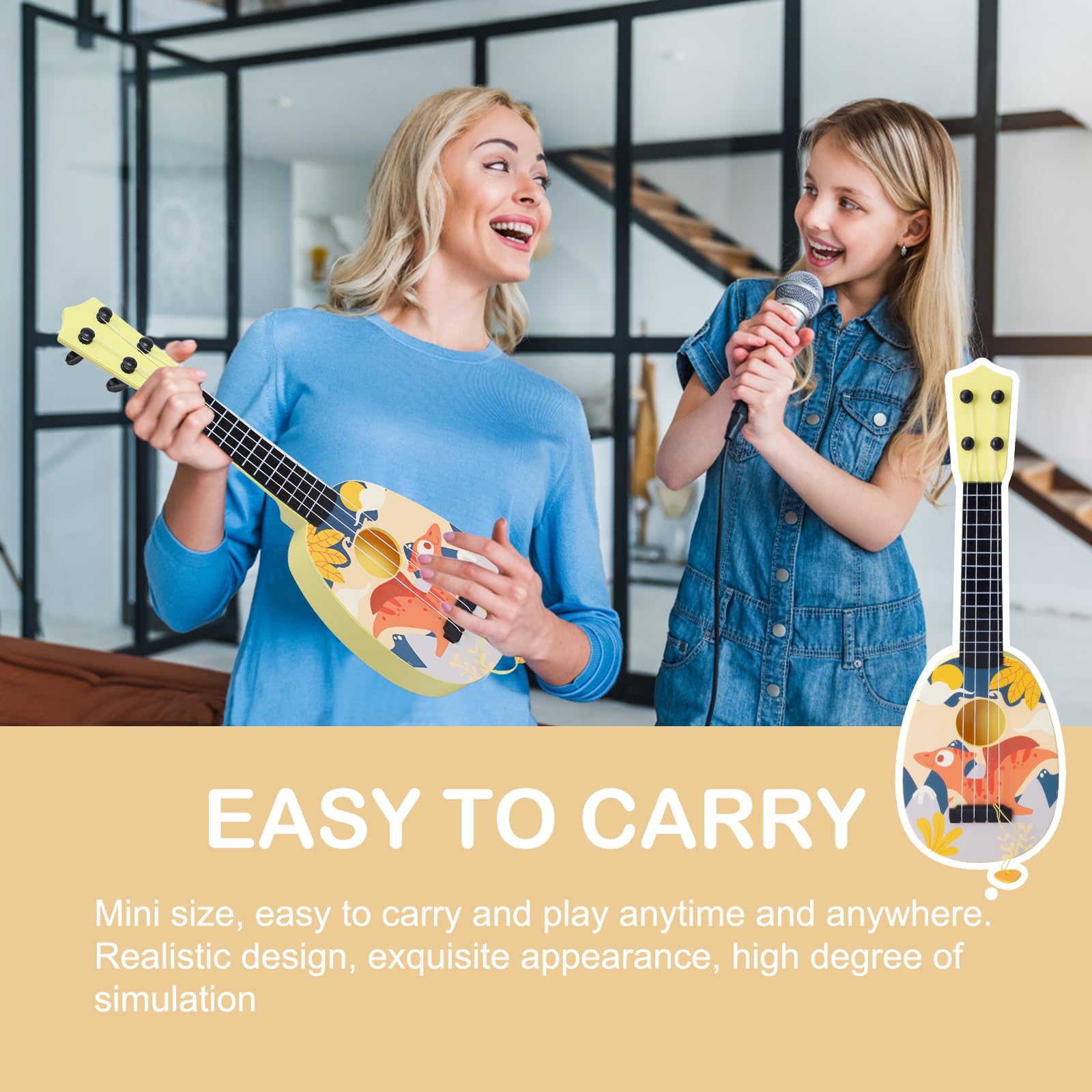 YOLOPLUS+ 17 Inch Kids Ukulele Toy with 4 Steel Strings & Pick - Early Learning Musical Instrument Gift for Preschool Children (Yellow) | Perfect for Birthday Gifts, Music Education & Toddler Playtime