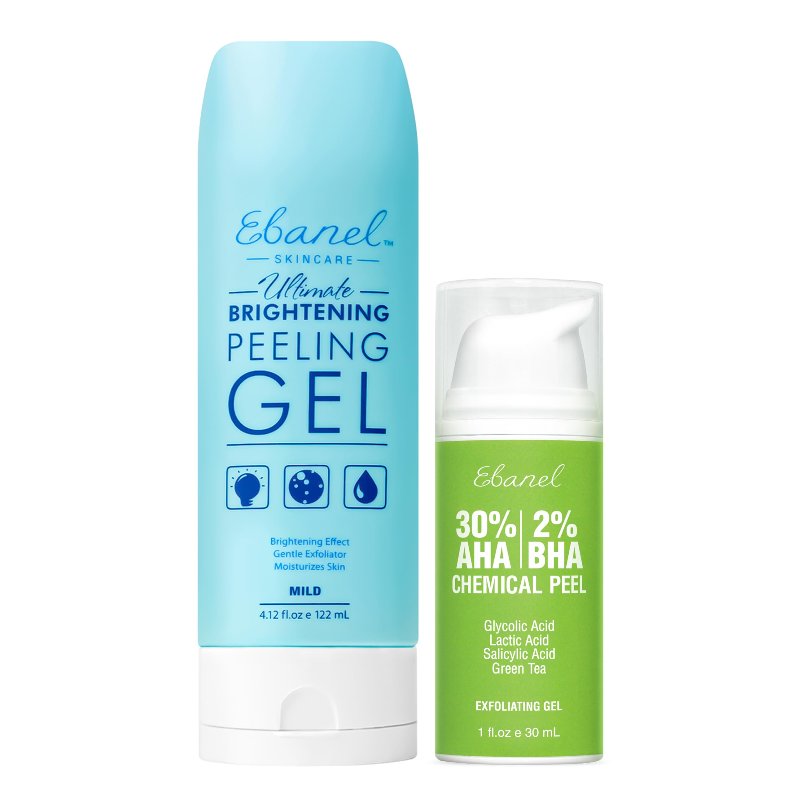 Ebanel Gentle Exfoliating Face Scrub & 30% AHA 2% BHA Chemical Peel Kit - Dermatologist-Recommended Facial Exfoliant for Acne, Blackheads & Dull Skin - Perfect for Daily Skincare Routine & Spa Night