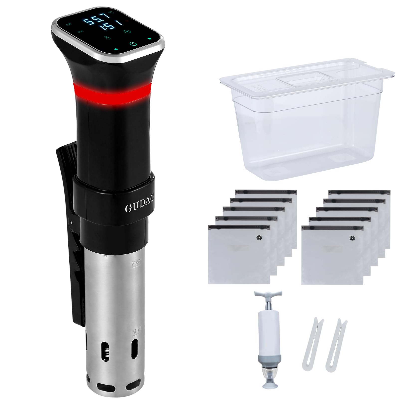 1100W Sous Vide Precision Cooker Immersion Circulator Kit with 6L Water Container & 10 Vacuum Bags | Professional Home Cooking, Restaurant Use, Meal Prep & Sous Vide Steak