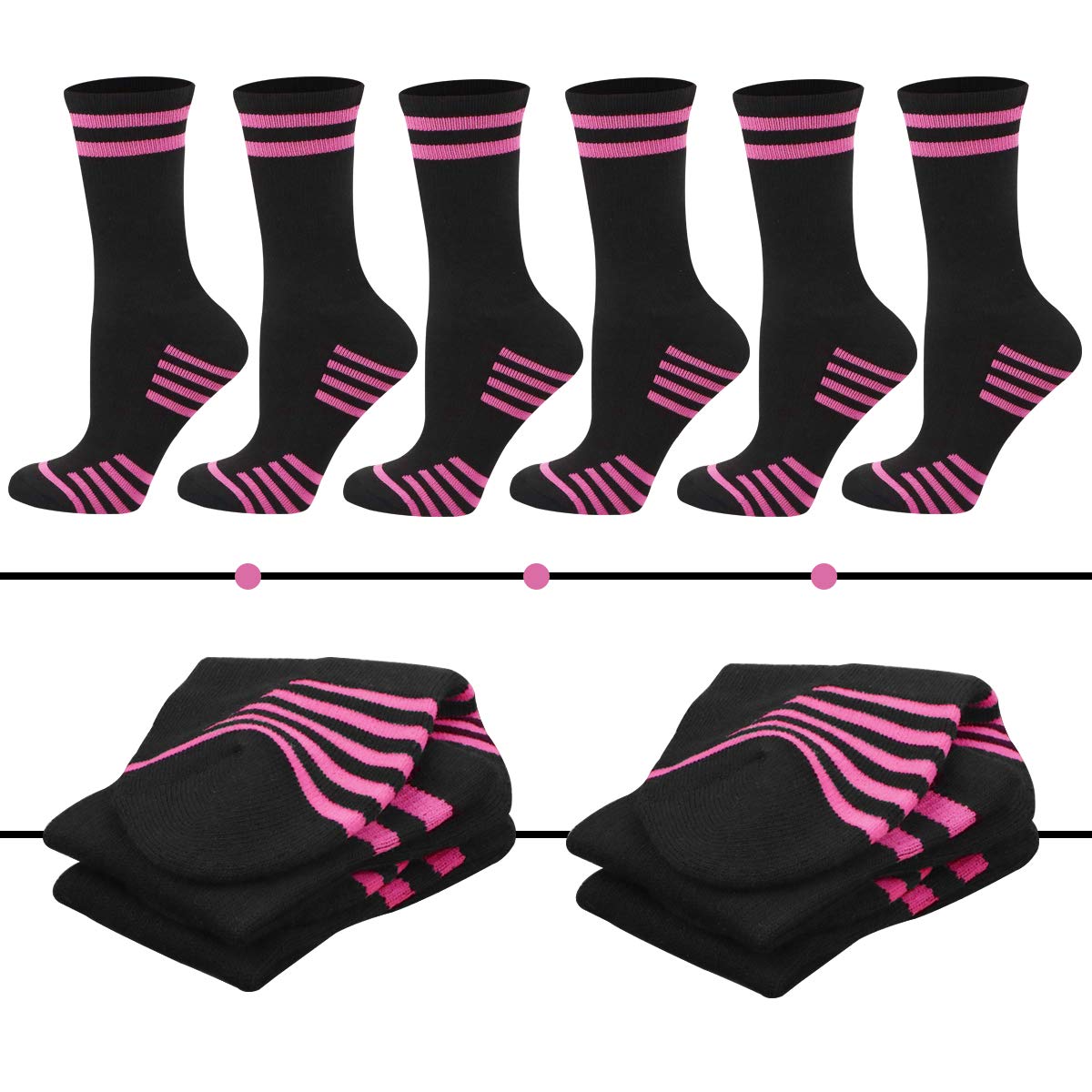 **Women's Athletic Crew Socks 6-Pack - Breathable Running Socks with Arch Support & Cushioning - Perfect for Workouts, Jogging & Daily Wear**