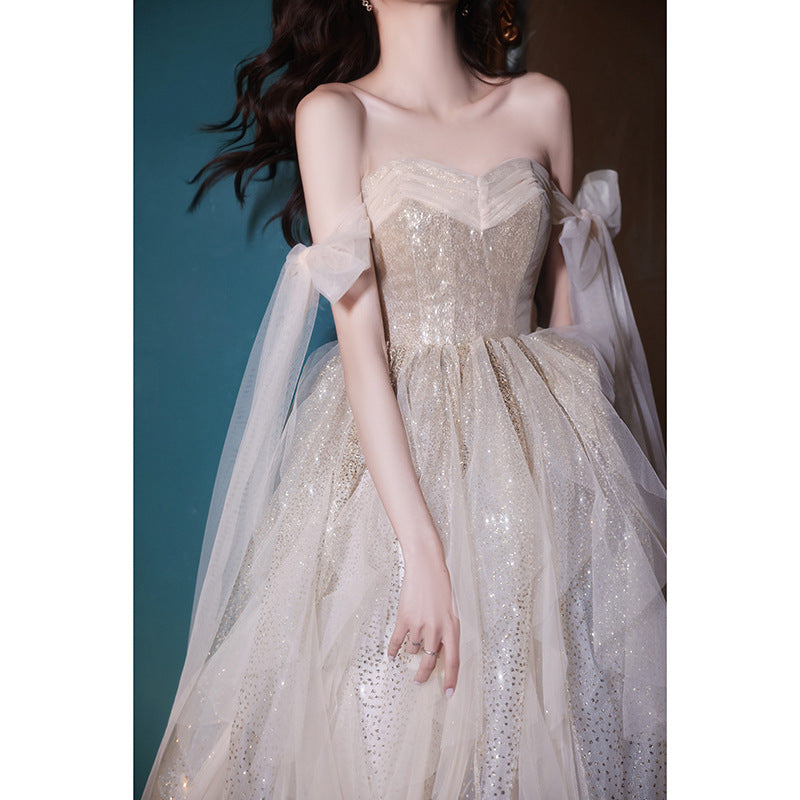 Fairy Champagne Long Party Dress for Women - Sparkly Princess Evening Gown Formal Prom Dress - Perfect for Weddings, Galas & Special Occasions