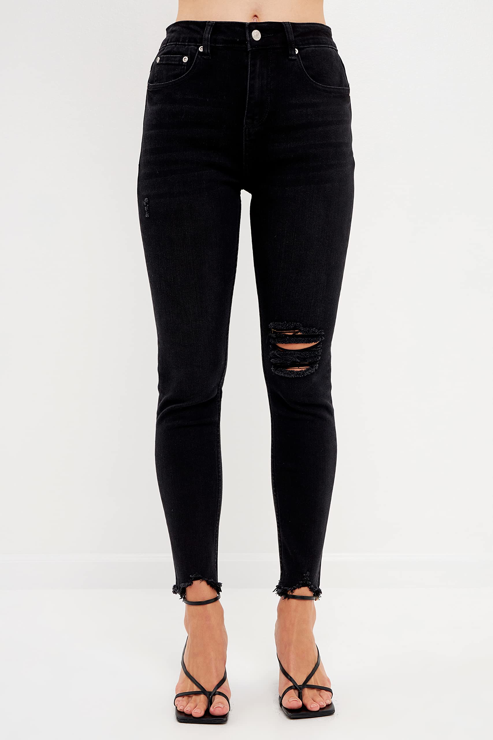 Women's Ripped Black Skinny Jeans - Stretch Denim for Casual Wear & Night Out | Trendy Distressed Jeans for Women