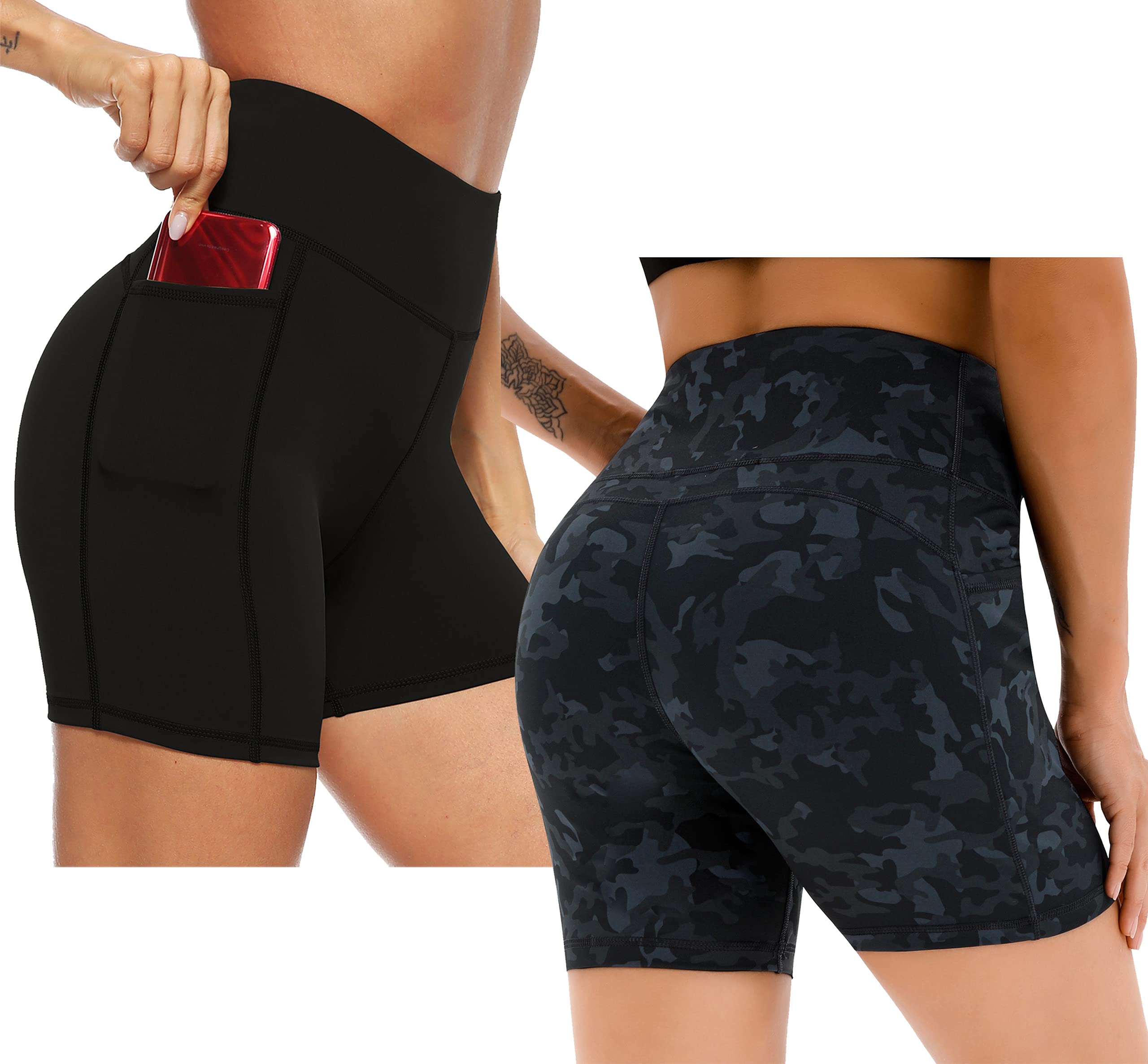 AFITNE Women's High Waist Biker Shorts with Pockets - 5” & 8” Tummy Control Workout Shorts for Running, Yoga & Gym | Moisture-Wicking & Breathable Activewear