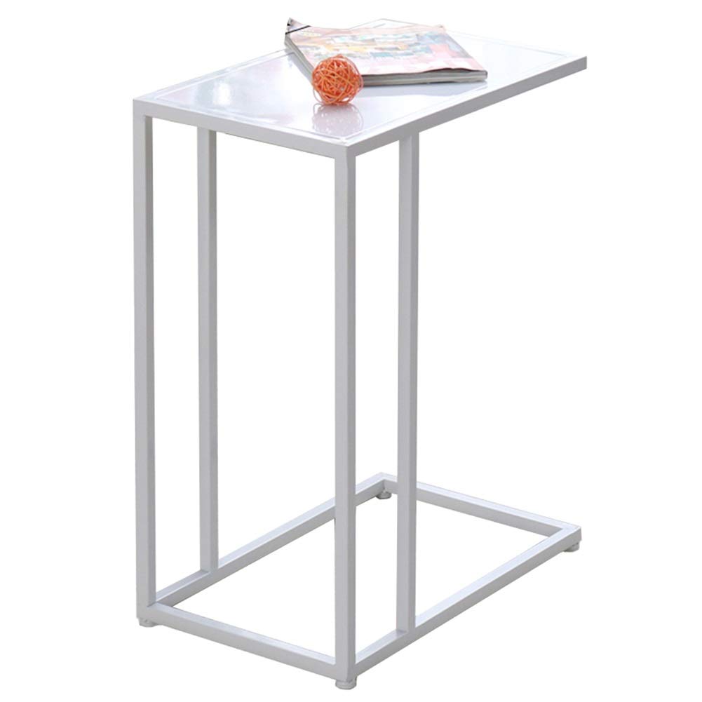 LXLA White C-Shaped End Table - Snack Table, Laptop Desk Holder for Sofa, Couch & Bed - Perfect for Living Room, Bedroom & Home Office Use
