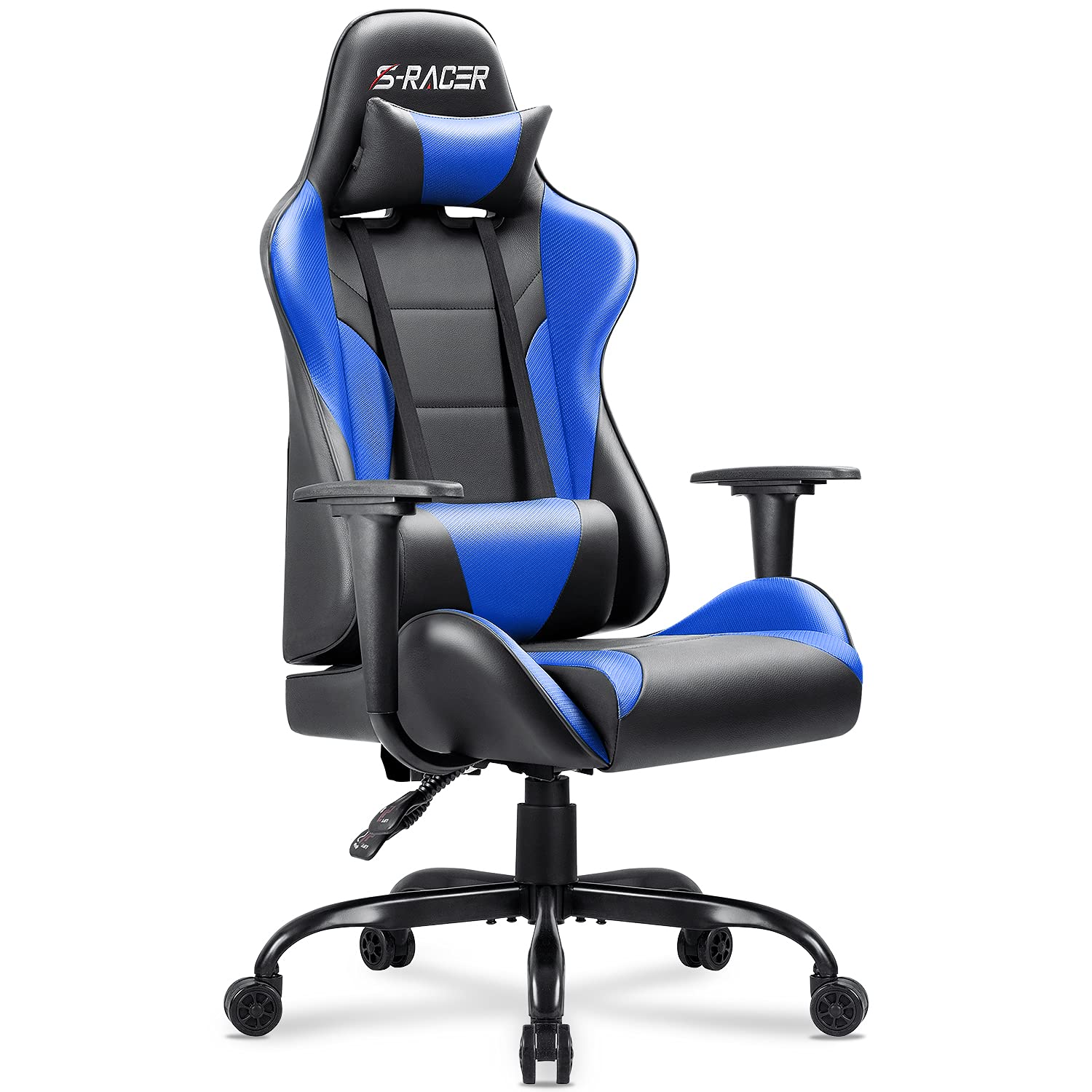 Homall High Back Gaming Office Chair - Ergonomic PU Leather Computer Desk Chair with Adjustable Height, Swivel & Headrest - Perfect for Gaming, Work & Home Office (Blue)