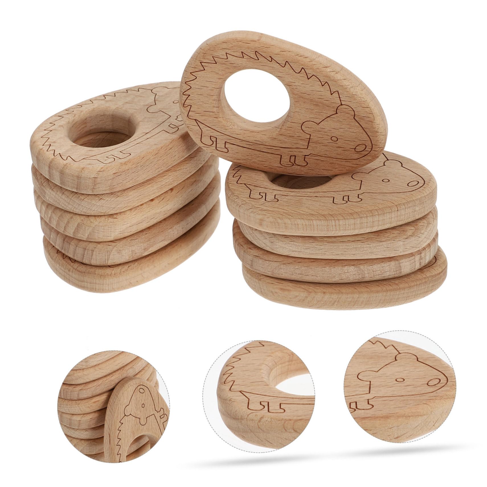 Anneome 10pcs Natural Wooden Teething Pendant Play Gym Toy - Safe Baby Teether & Sensory Toy for Infants & Toddlers - Perfect for Crib, Stroller, and Playtime (Beech Wood)