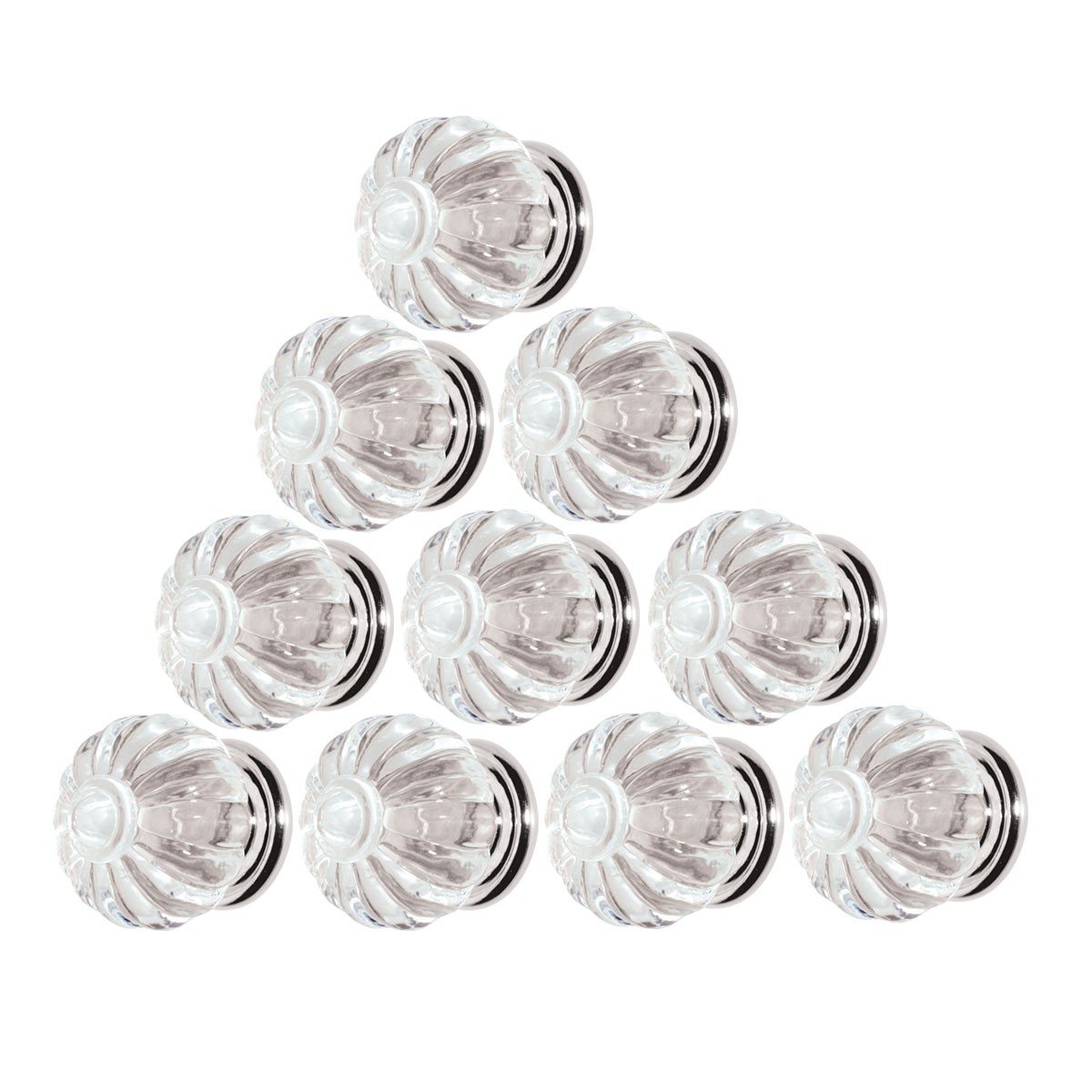 10 Pack Clear Acrylic Cabinet Knobs and Pulls - 1-1/4 Inch Diameter with Chrome Back - Modern Kitchen & Bathroom Hardware for Drawers and Cabinets