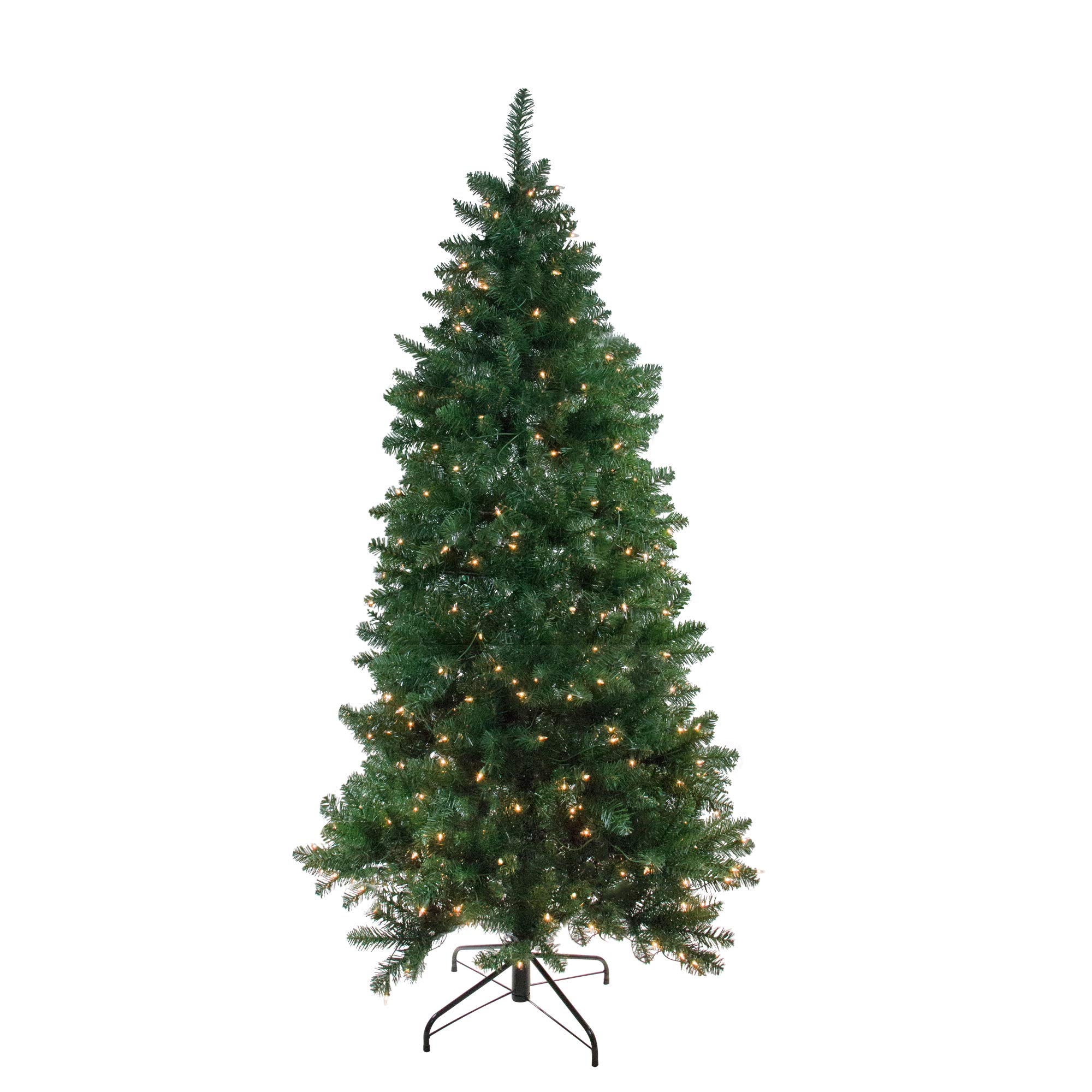 6.5' Pre-Lit Slim Artificial Christmas Tree with Clear Lights - Eastern Pine Style for Home Holiday Decor | Perfect for Living Room, Office & Party Decoration