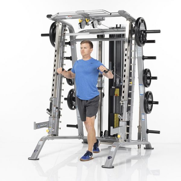 TuffStuff Fitness EVOLUTION SMITH MACHINE & HALF CAGE (CSM 725WS) - Home Gym Strength Training Equipment for Weight Lifting & Fitness Workouts