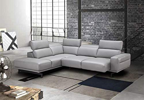 Premium Leather Sectional Sleeper Sofa with Chaise - Light Grey | J and M Furniture Davenport LHF | Modern Living Room Furniture for Home Theater & Family Gatherings