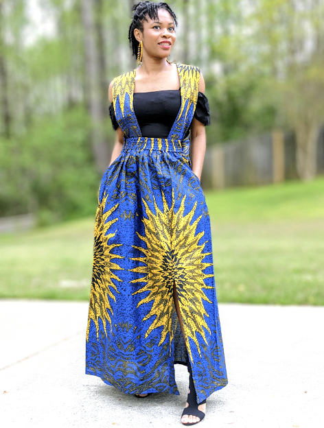 Stylish Ino Blue and Gold African Print Skirt with Slit DP4071SK2 - Perfect for Cultural Events, Weddings & Summer Outfits