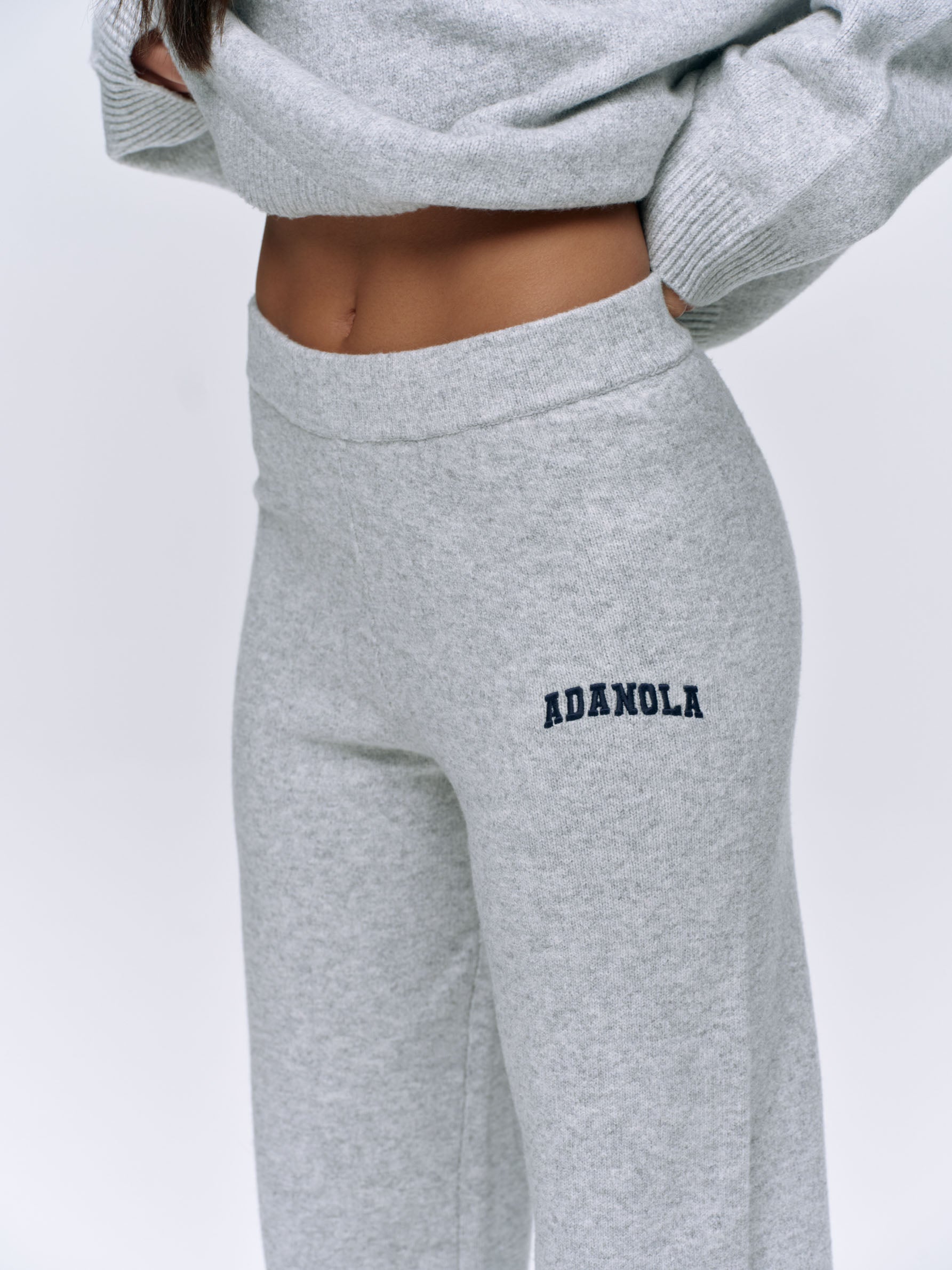 Varsity Knit Straight Leg Sweatpants for Men & Women - Light Grey Melange & Navy Blue - Comfortable Casual Lounge Pants for Home, Gym, and Everyday Wear