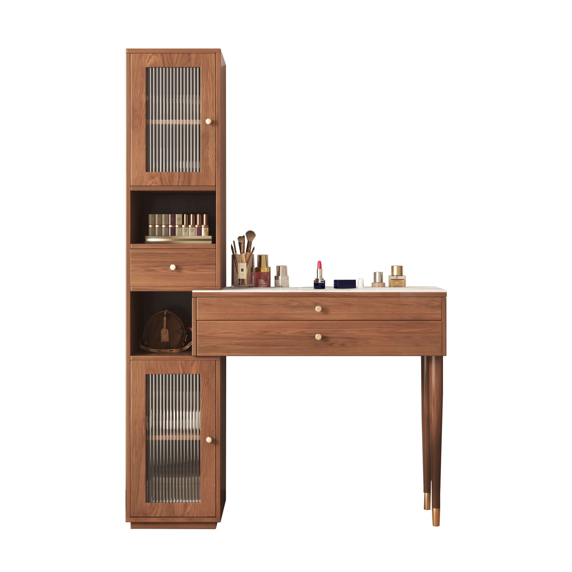 Modern Makeup Vanity with Storage Cabinets, Open Shelves & Drawers - Perfect for Bedroom, Dressing Room or Beauty Salon Organization