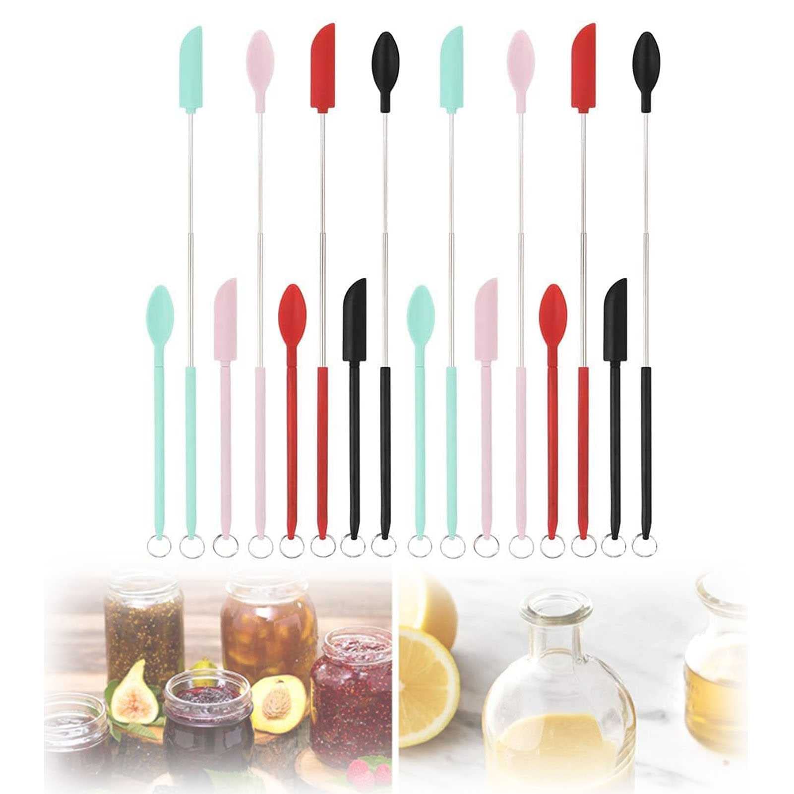 Mini Silicone Telescopic Spatula and Scooping Spoon Set - 16pcs Heat-Resistant Kitchen Tools with Hanging Hook for Cooking, Baking, Makeup & Cosmetic Use - Perfect for Home, Restaurant & Professional Chefs