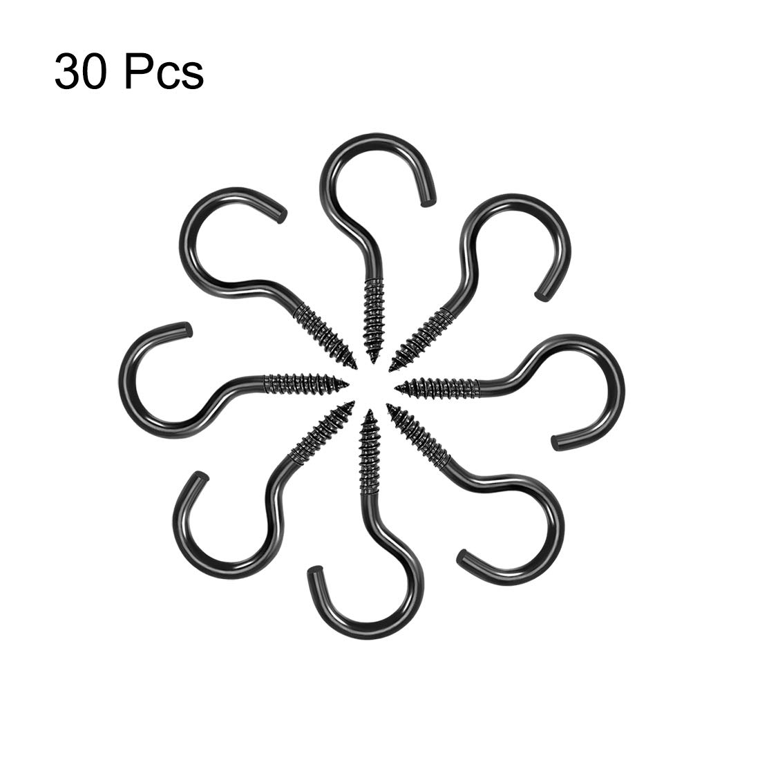 uxcell 1 Inch Black Screw Eye Hooks - 30pcs Self Tapping Screw-in Hanger Rings for Hanging Plants, Wind Chimes & Home Decor