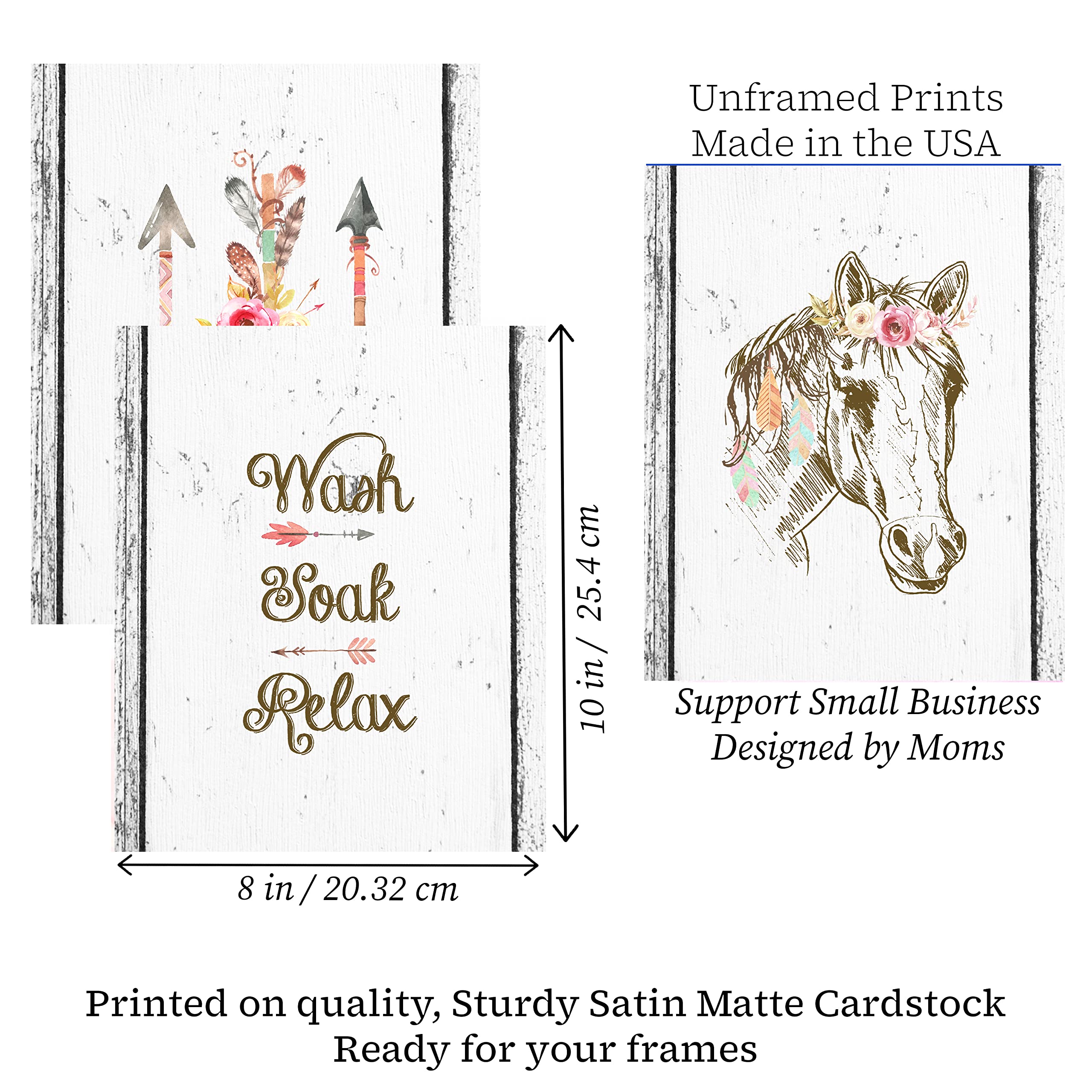 Boho Tribal Horse Wall Art Prints - Set of 3 Unframed Posters for Bathroom Decor, Living Room, or Bedroom | Silly Goose Gifts
