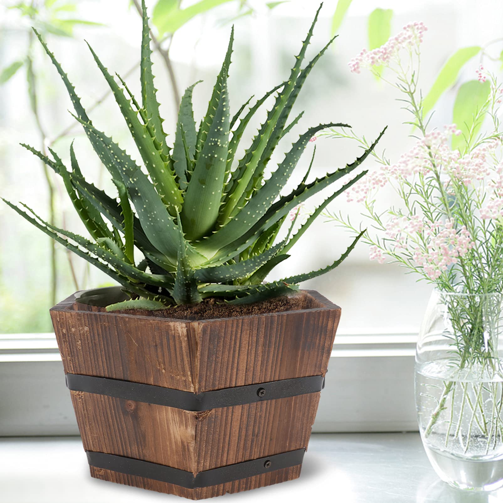 Cabilock Solid Wood Flower Pot for Plants - Multi-Purpose Planter for Succulents, Vegetables, Flowers - Perfect for Indoor/Outdoor Gardening, Home Decor, and Balcony Planting