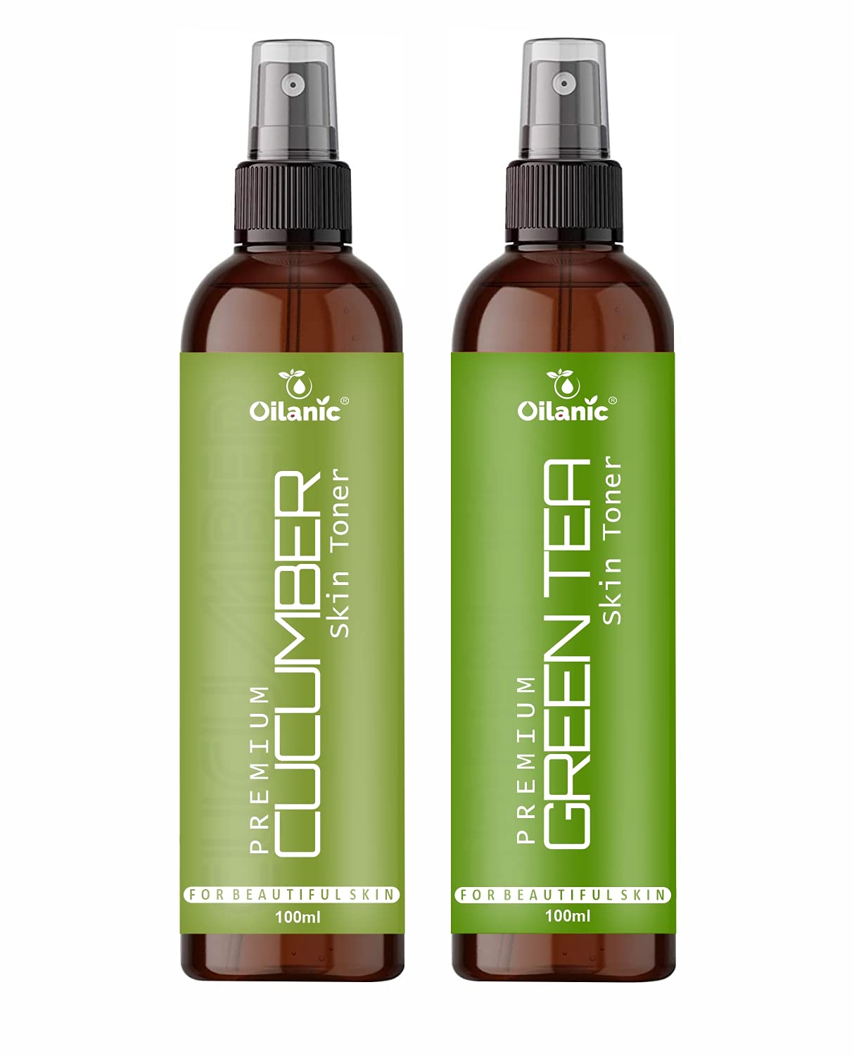 Oilanic Premium Cucumber & Green Tea Face Toner for Men & Women - Hydrating, Refreshing, Oil-Free (2 x 100ml/3.4oz) - Daily Skincare Routine, Post-Shave Soother, Makeup Prep Solution