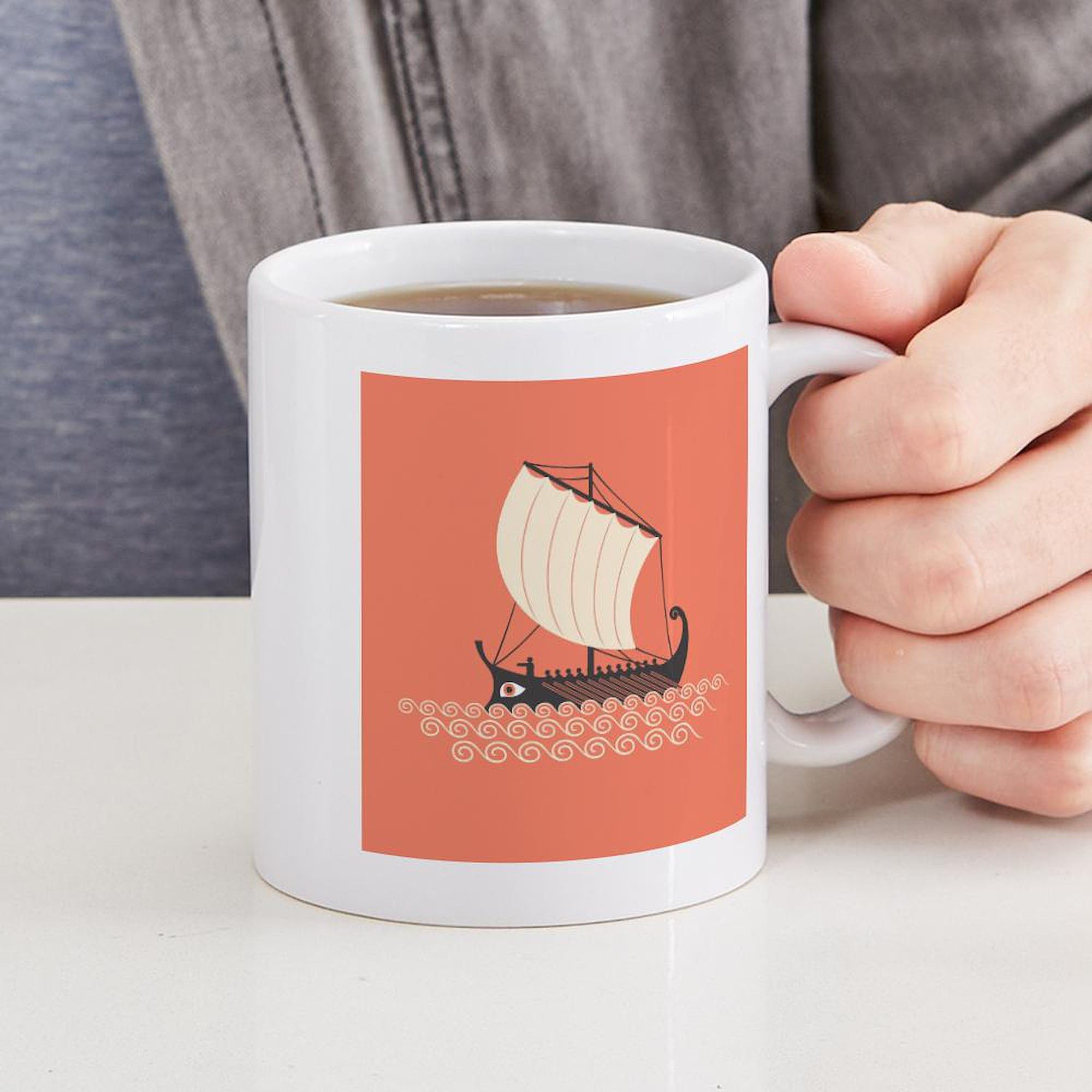Ancient Ship Design 11 oz (325 ml) Ceramic Coffee Mug - Perfect for Tea, Hot Chocolate & Office Use | Durable & Microwave Safe