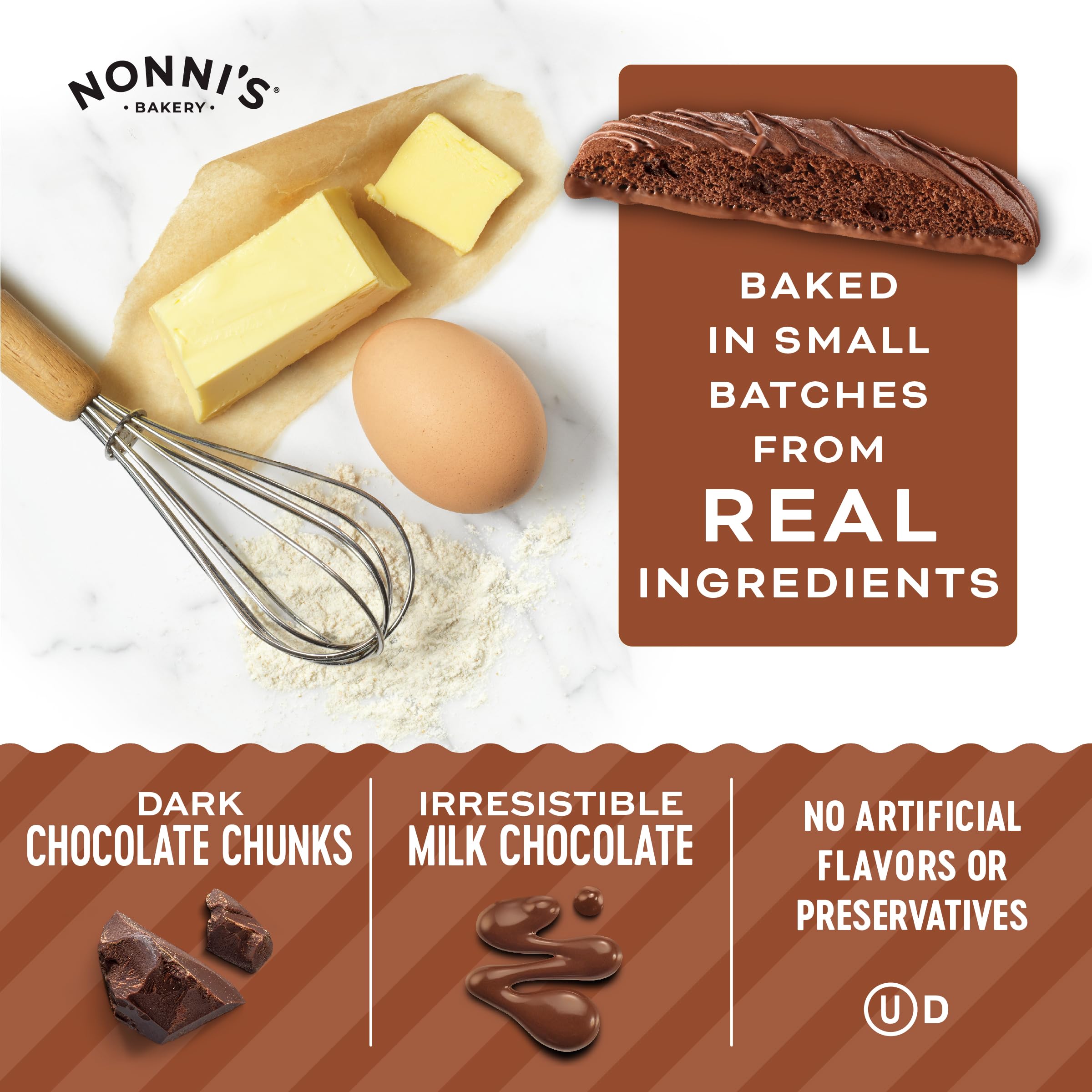 Nonni's Triple Chocolate Biscotti Italian Cookies - 3 Boxes (6.88 oz Each) of Dark Chocolate Dipped Biscotti - Individually Wrapped, Kosher Certified - Perfect for Coffee Pairing, Gifts & Dessert Platters