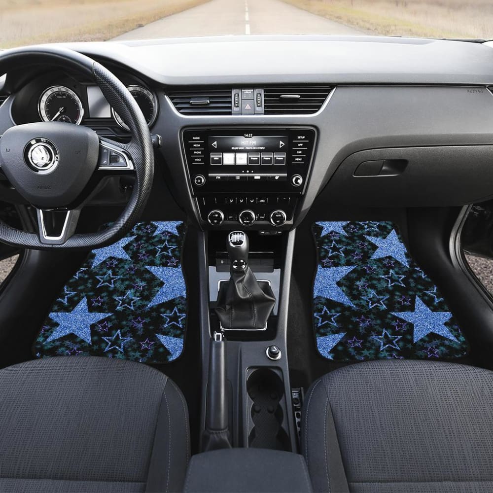 Premium Black Car Mats with Blue Stars - Front & Back Custom Fit for Cars, SUVs & Trucks - Waterproof & Durable Floor Mats for All-Weather Protection - Perfect for Daily Commute, Road Trips & Outdoor Adventures