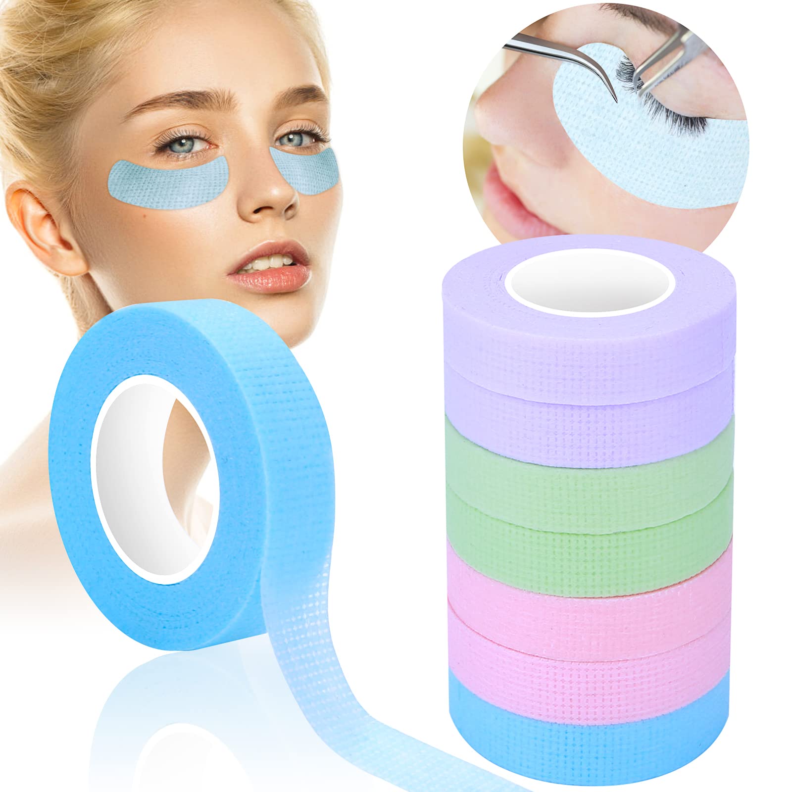 8 Rolls Eyelash Extension Tape - Under Eye Adhesive Micropore Fabric Tape for Lash Artists (9m/10yd per Roll, Multicolor) - Perfect for Salon, DIY Lash Extensions & Professional Makeup Application