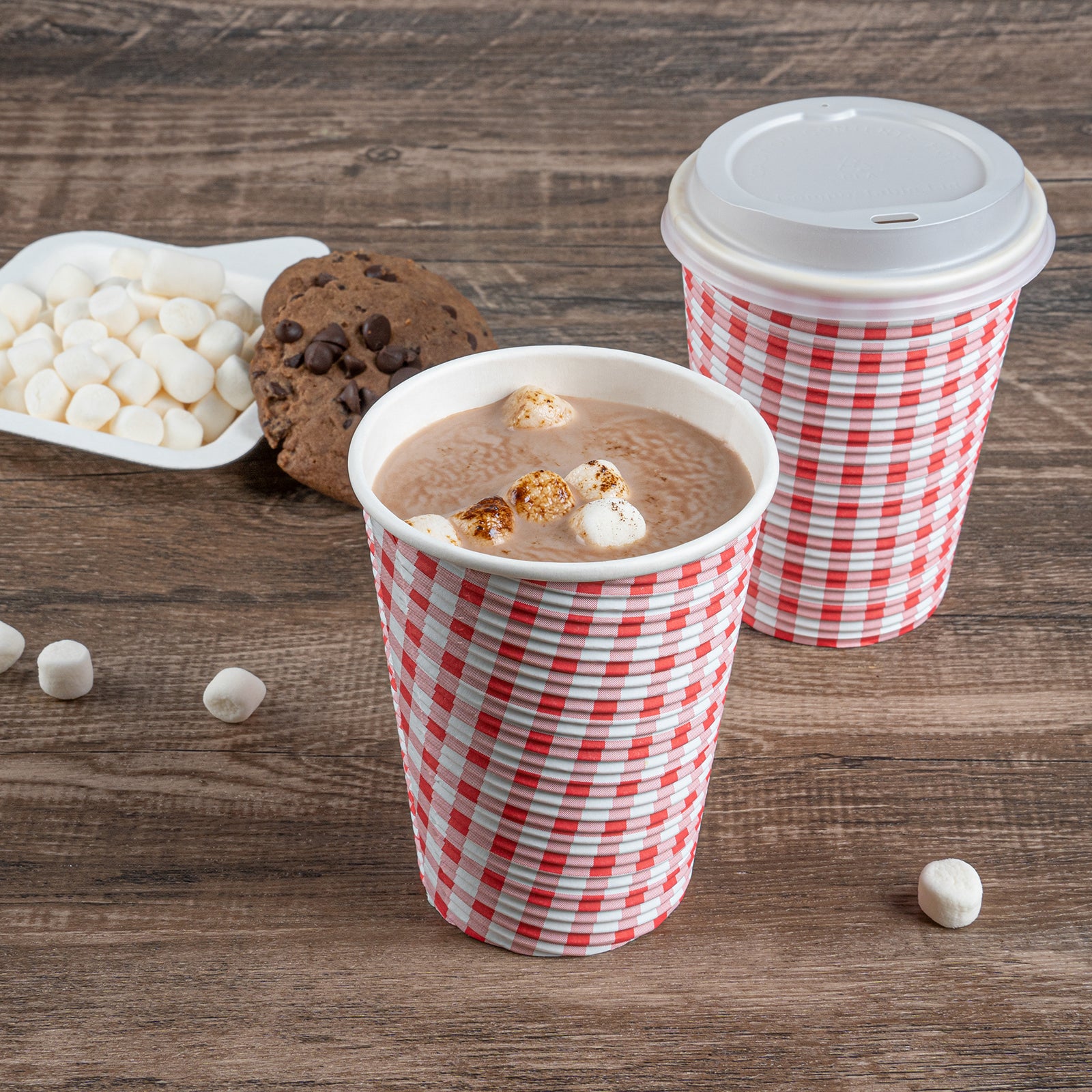 12 oz Spiral Wall Paper Coffee Cups with Picnic Print - 25 Count Box (3.5
