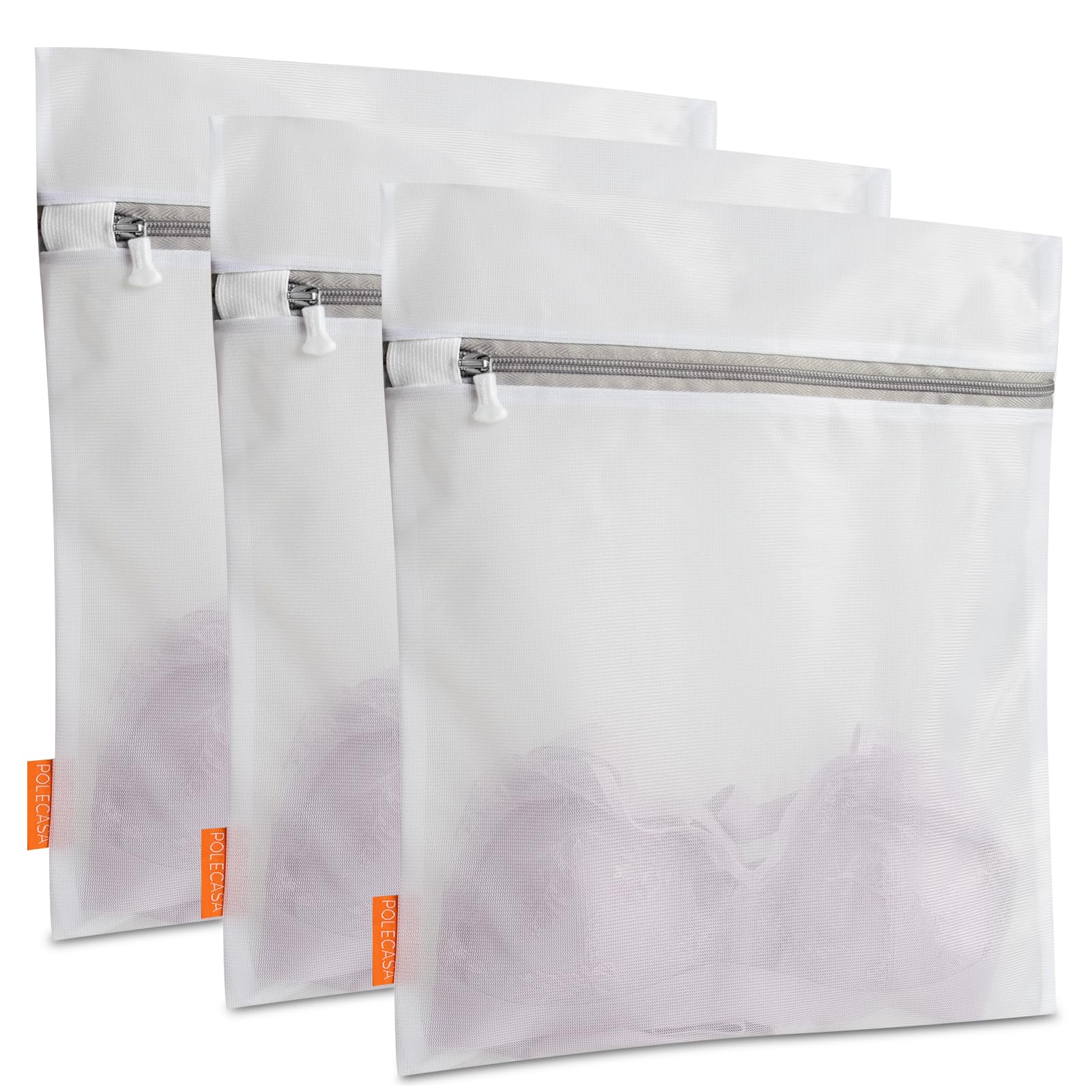 Polecasa Premium Fine Mesh Laundry Bags with Sturdy Zipper - 3 Pack Medium Durable Wash Bags for Delicates (12x16 Inches) - Protect Bras, Lingerie & Sweaters in Washing Machine - Perfect for Travel, Gym & Baby Clothes Care