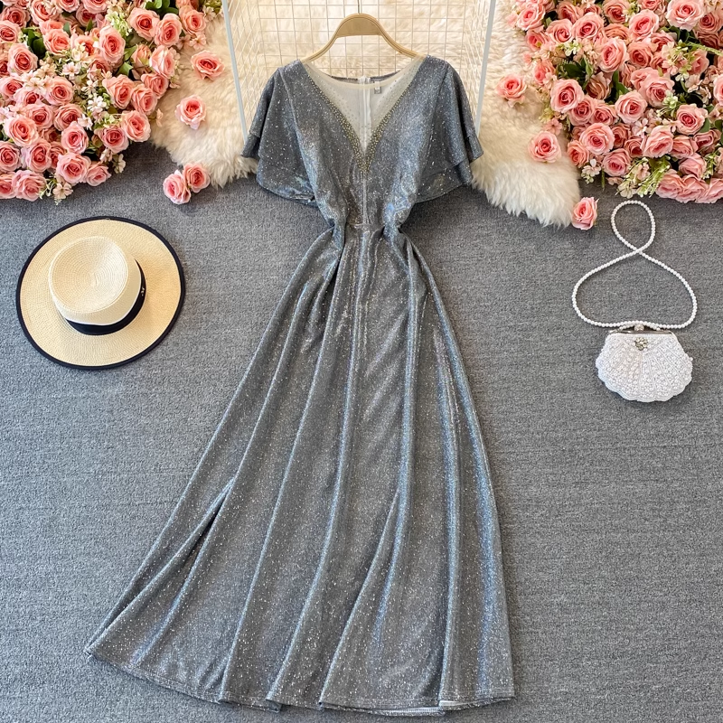 Elegant Sparkling Round Neck Long Prom Dress for Women - Perfect for Evening Parties, Weddings & Special Occasions