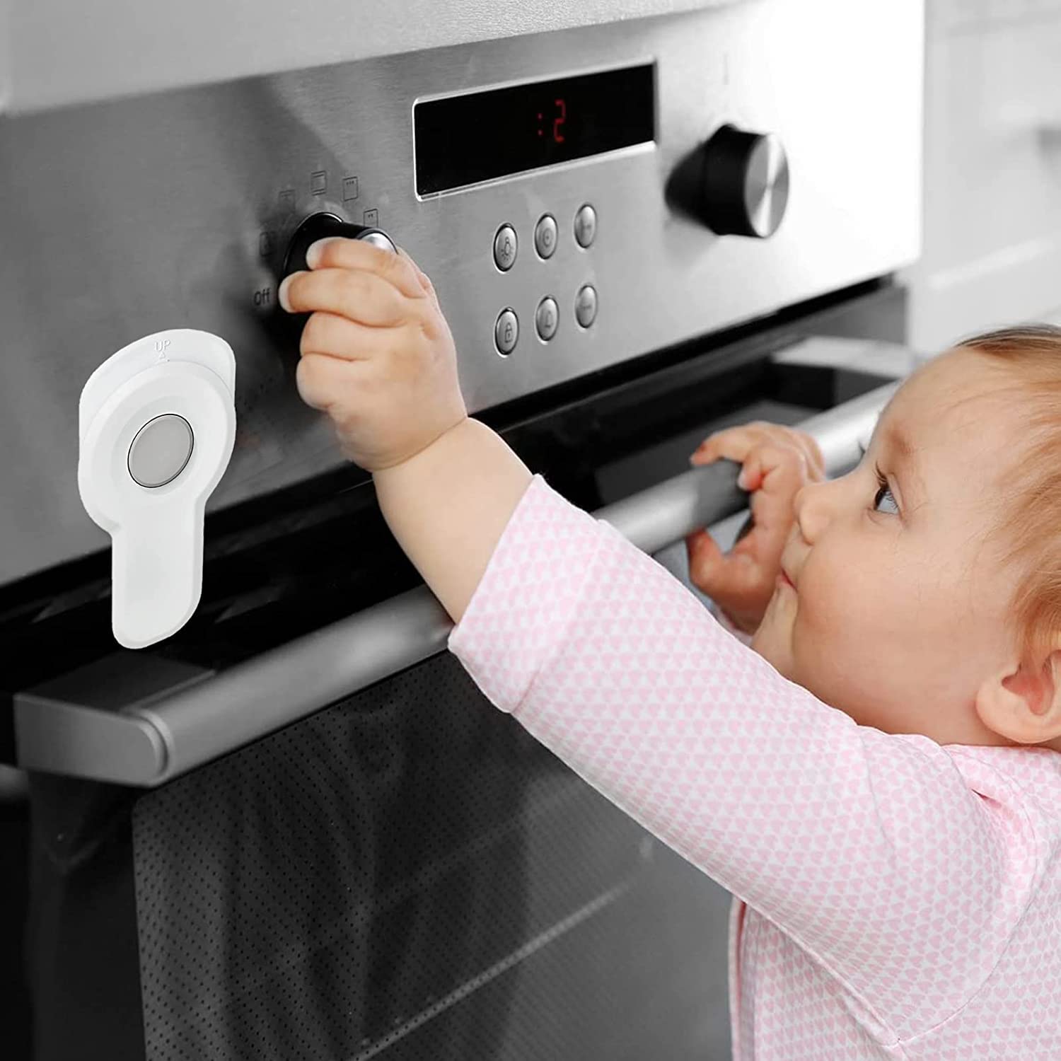 ZERRIOY 2-Pack Child Proof Oven Locks with 3M Adhesive - Heat Resistant Baby Safety Cabinet Locks for Oven, Dishwasher, Drawers & Cabinets - Easy Installation White (Perfect for Childproofing Kitchens & Homes)
