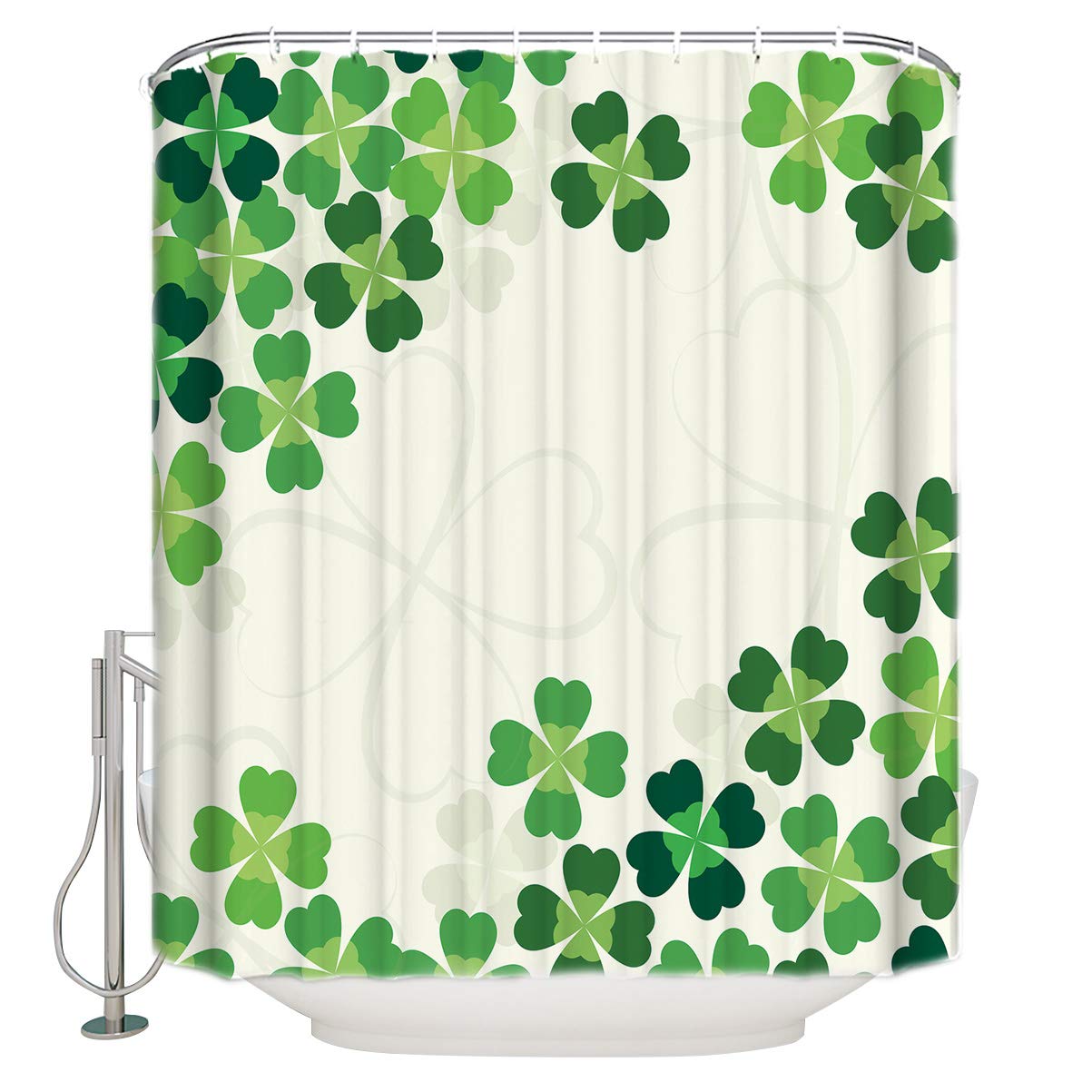 St. Patrick's Day Shower Curtain - 66 x 72 Inch Waterproof Bathroom Decor with Four Leaf Clover Pattern, Machine Washable & Includes Hooks - Perfect for Holiday Bathroom Decor & Irish-Themed Parties