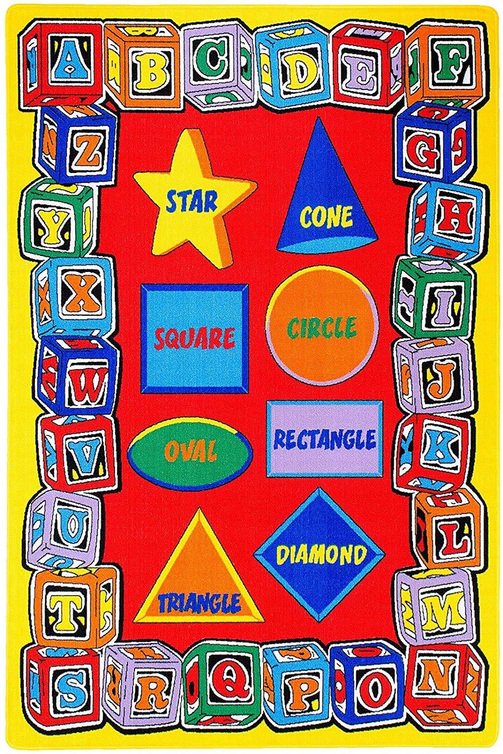 Kids Educational Area Rug - 8x10 Feet Non-Slip Play Mat with Shapes (Square, Rectangle, Triangle) for Classroom & Nursery | Perfect for Learning, Playtime & Toddler Safety