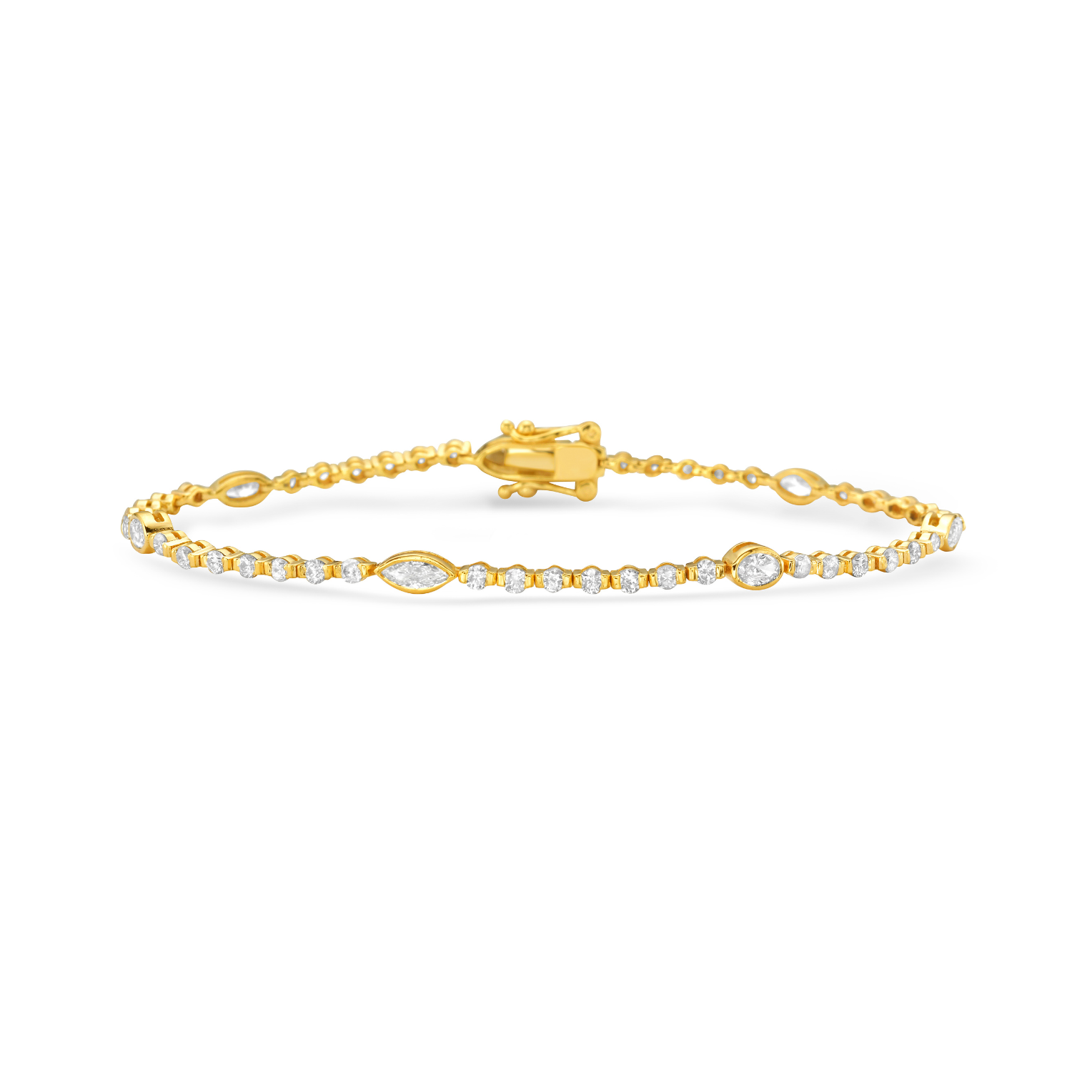 14K Gold Round & Marquise Diamond Tennis Bracelet - 2.20ct Bezel Set for Women | Perfect for Weddings, Anniversaries & Special Occasions
