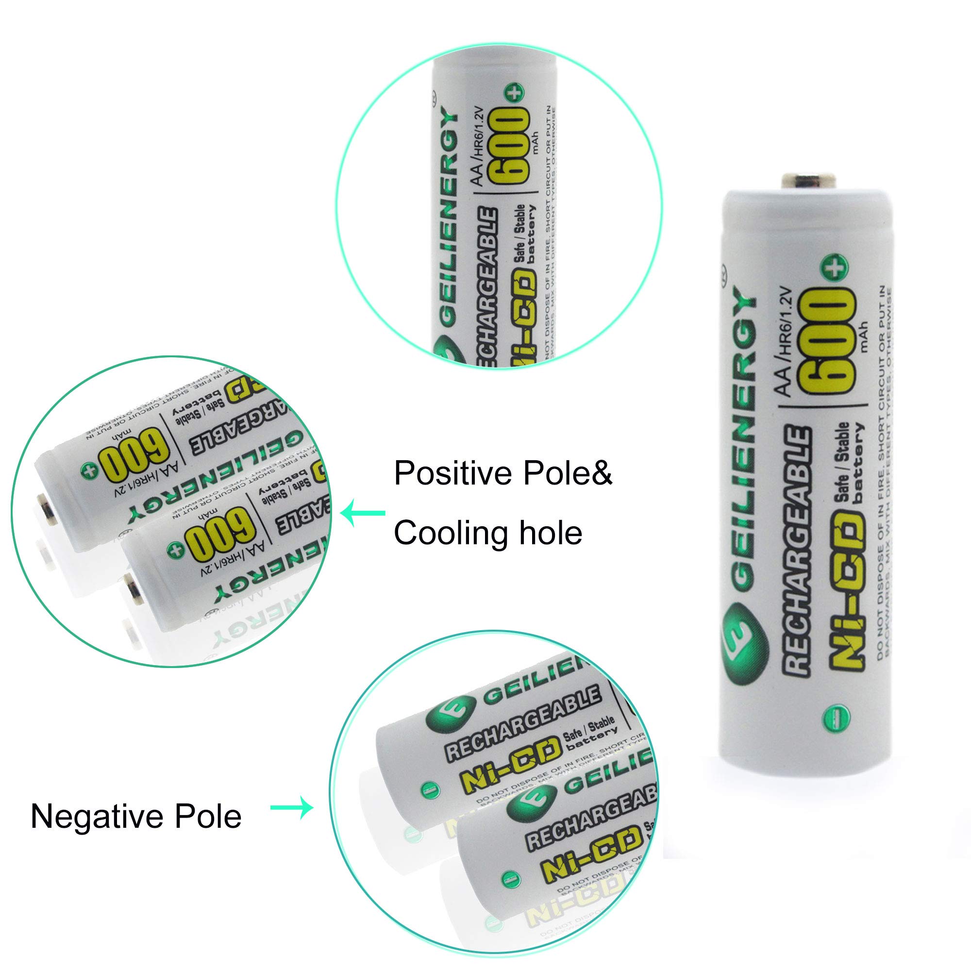 GEILIENERGY 12-Pack NiCd AA 600mAh 1.2V Rechargeable Batteries for Solar Lights, Solar Lamps - Perfect for Outdoor Garden Lighting, Emergency Power Backup & Solar-Powered Devices